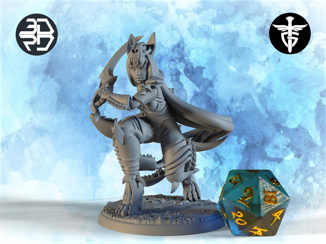 Female Displacer Hunter Miniature | Twin Goddess Miniatures | Tabletop RPG Miniature | Roleplaying 3D Printed Fantasy Mini - 3DPrintDen