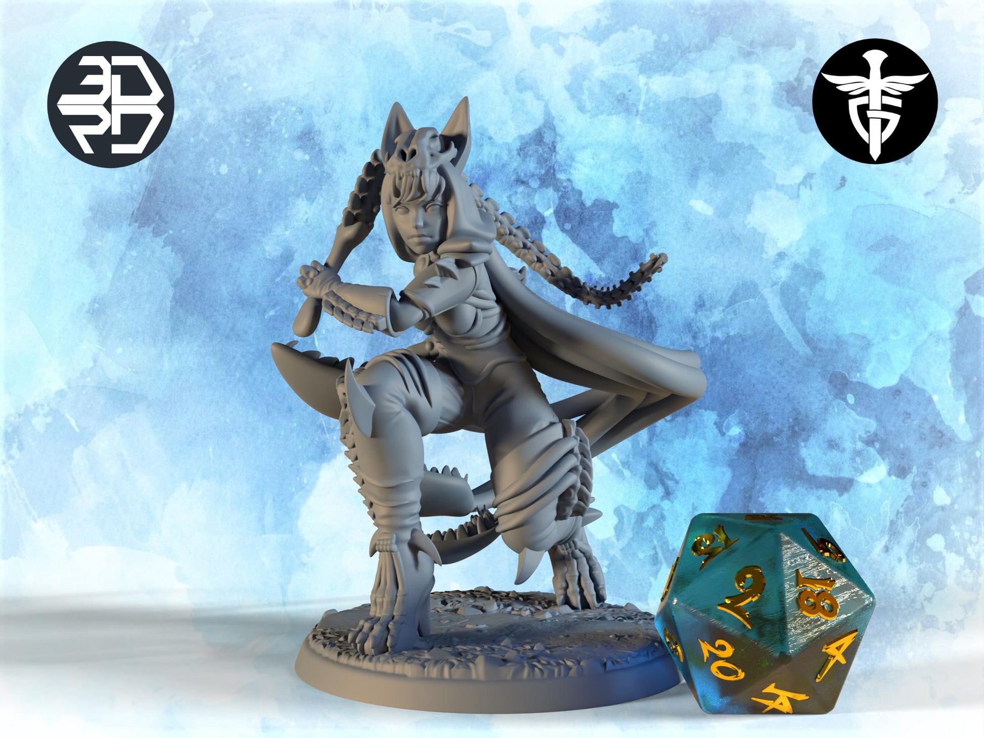 Female Displacer Hunter Miniature | Twin Goddess Miniatures | Tabletop RPG Miniature | Roleplaying 3D Printed Fantasy Mini - 3DPrintDen