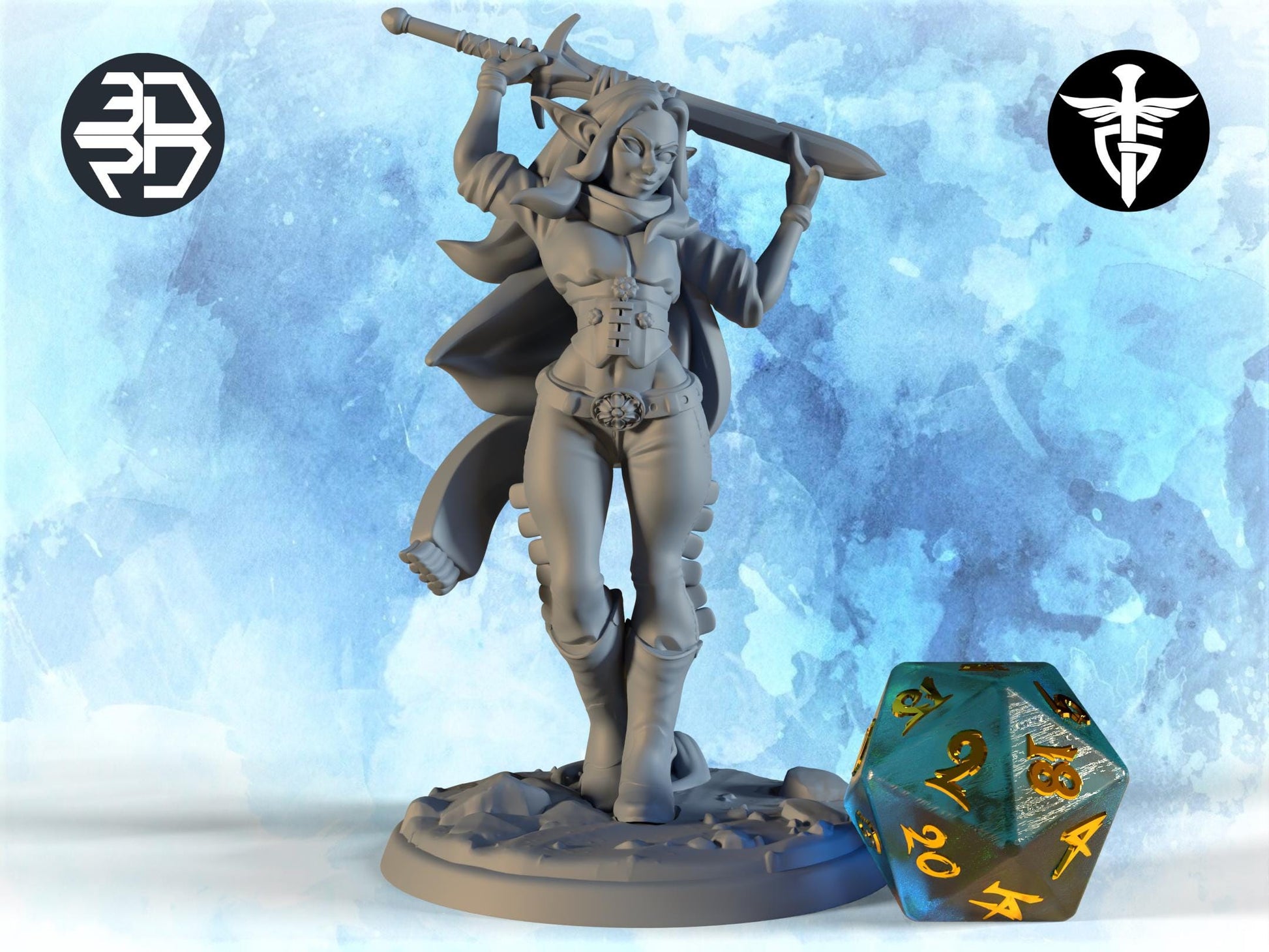 Elf Cowgirl Miniature, Jacelyn | Twin Goddess Miniatures | Tabletop RPG Miniature | Roleplaying 3D Printed Fantasy Mini - 3DPrintDen