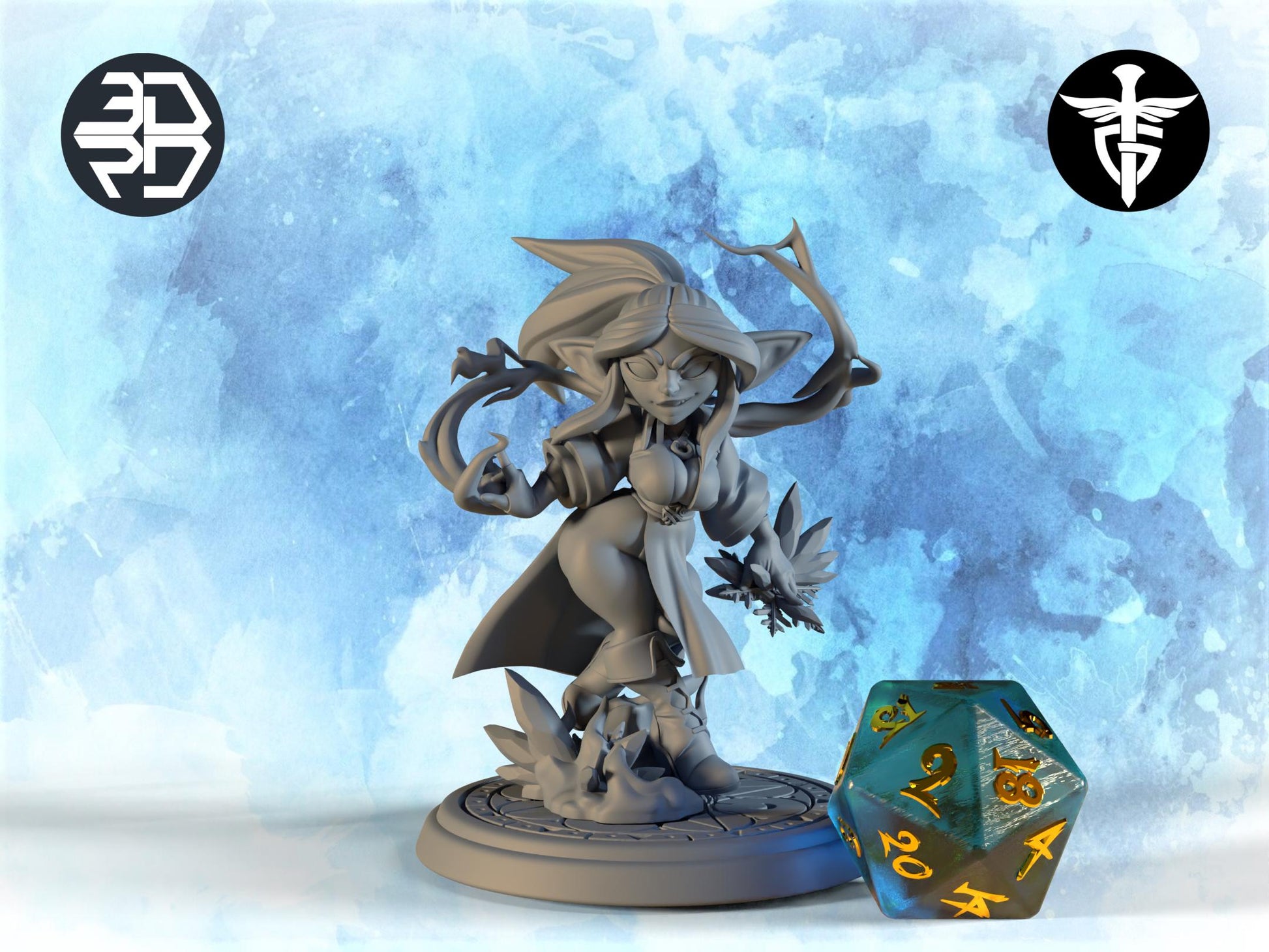 Goblin Sorceress Miniature, Frostflaire | Twin Goddess Miniatures | Tabletop RPG Miniature | Roleplaying 3D Printed Fantasy Mini - 3DPrintDen