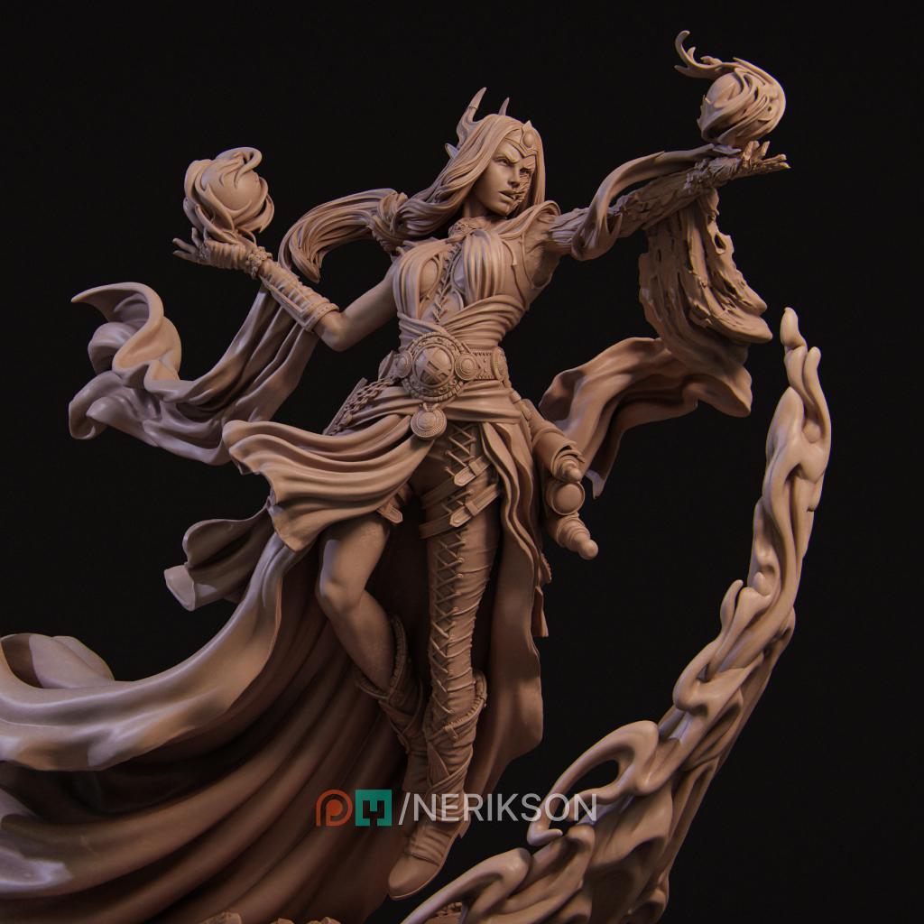 Female Wizard Miniature | Tabletop RPG Miniature | Nerikson | Roleplaying 3D Printed Fantasy Mini - 3DPrintDen