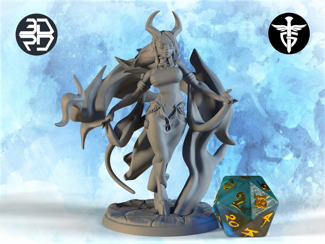 Female Demon Warlock Miniature, Alytress | Twin Goddess Miniatures | Tabletop RPG Miniature | Roleplaying 3D Printed Fantasy Mini - 3DPrintDen