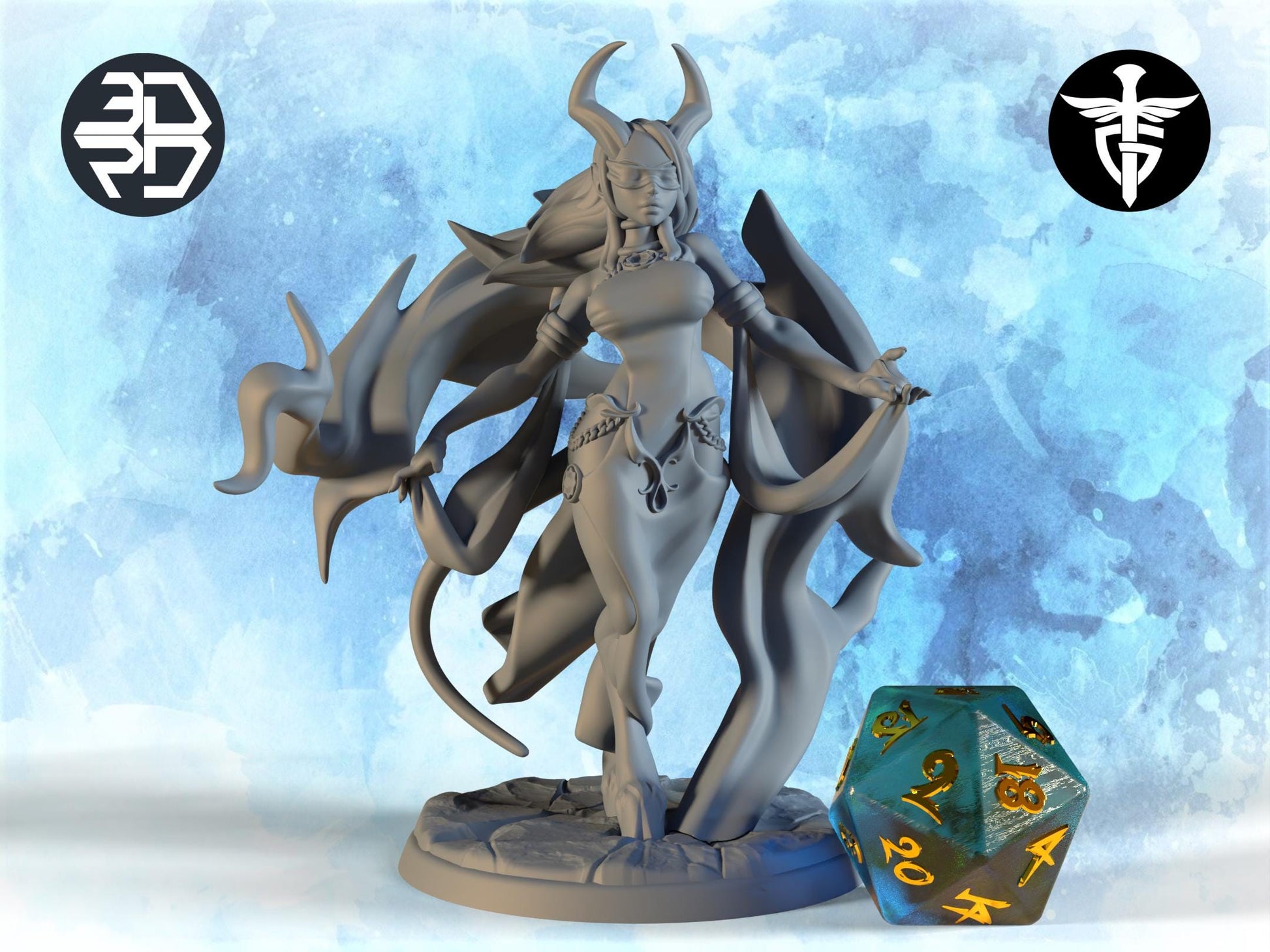 Female Demon Warlock Miniature, Alytress | Twin Goddess Miniatures | Tabletop RPG Miniature | Roleplaying 3D Printed Fantasy Mini - 3DPrintDen