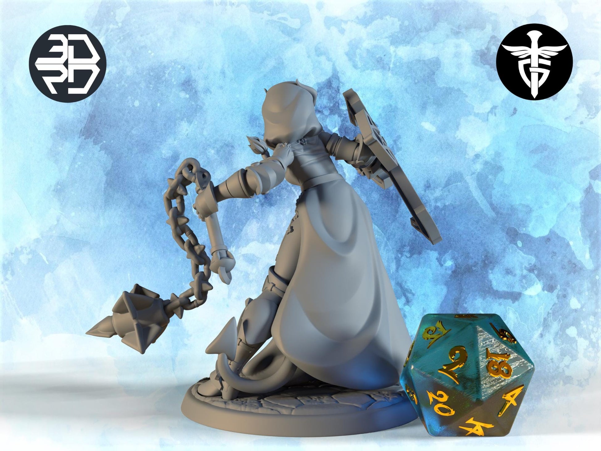 Tiefling Battle Nun Miniature | Twin Goddess Miniatures | Tabletop RPG Miniature | Roleplaying 3D Printed Fantasy Mini - 3DPrintDen