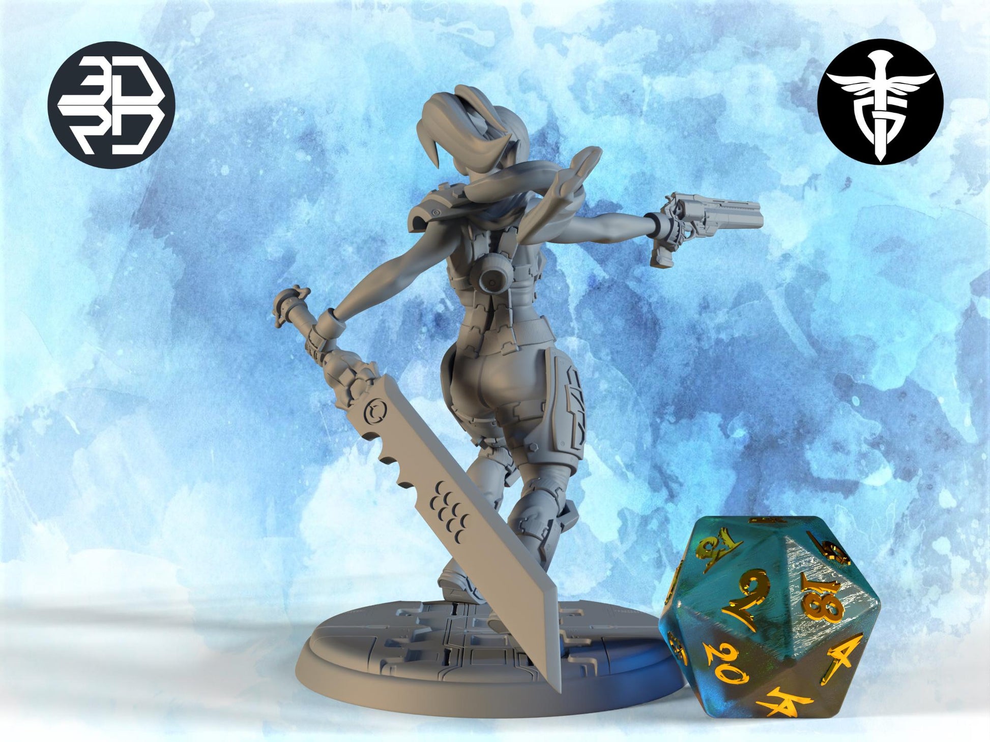 SciFi Female Warrior Miniature | Twin Goddess Miniatures | Tabletop RPG Miniature | Roleplaying 3D Printed Fantasy Mini - 3DPrintDen