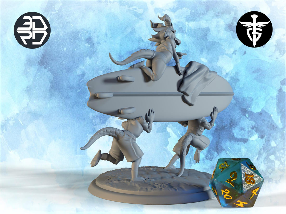 Kobold Surfers Miniature | Twin Goddess Miniatures | Tabletop RPG Miniature | Roleplaying 3D Printed Fantasy Mini - 3DPrintDen