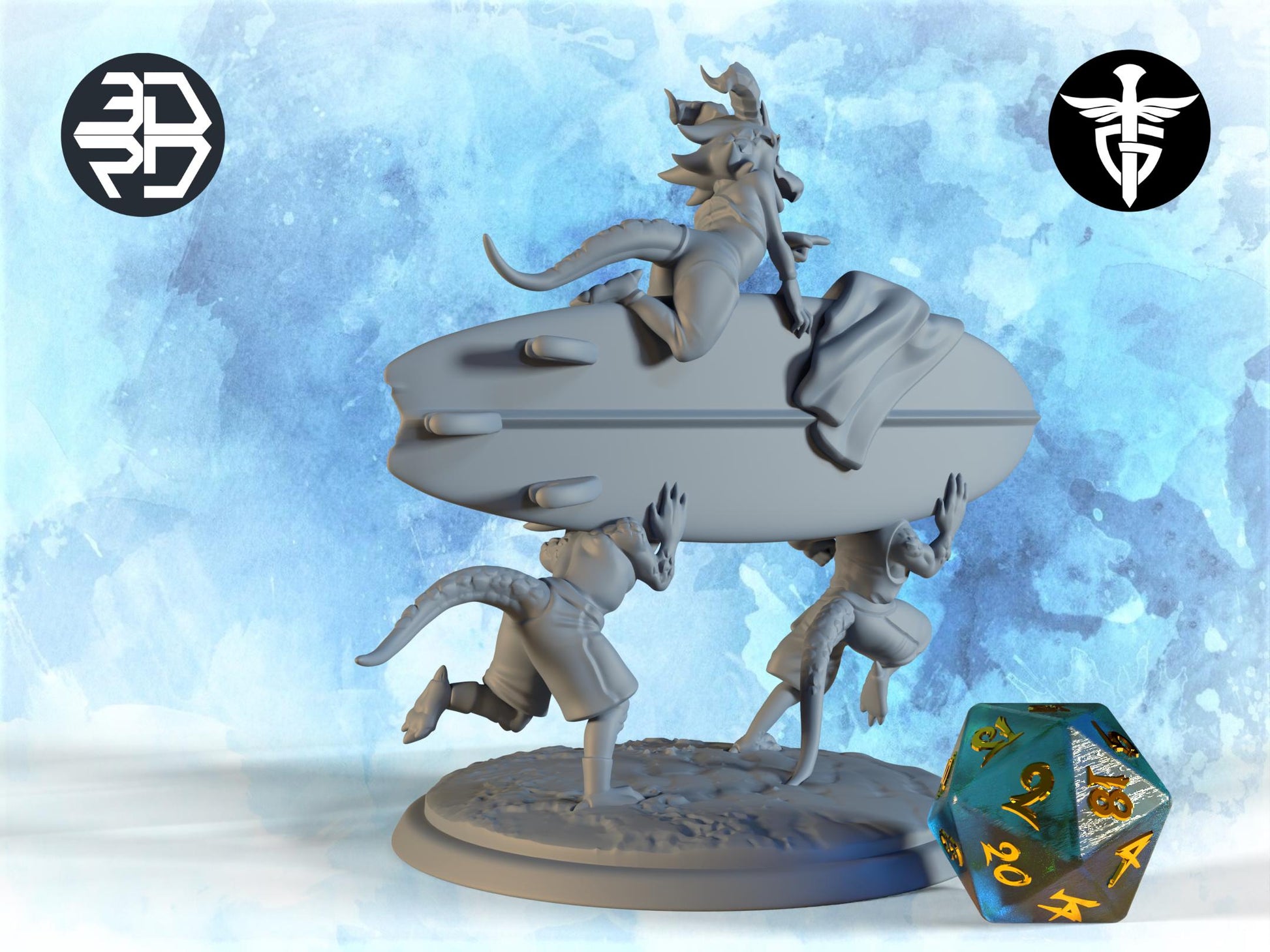 Kobold Surfers Miniature | Twin Goddess Miniatures | Tabletop RPG Miniature | Roleplaying 3D Printed Fantasy Mini - 3DPrintDen