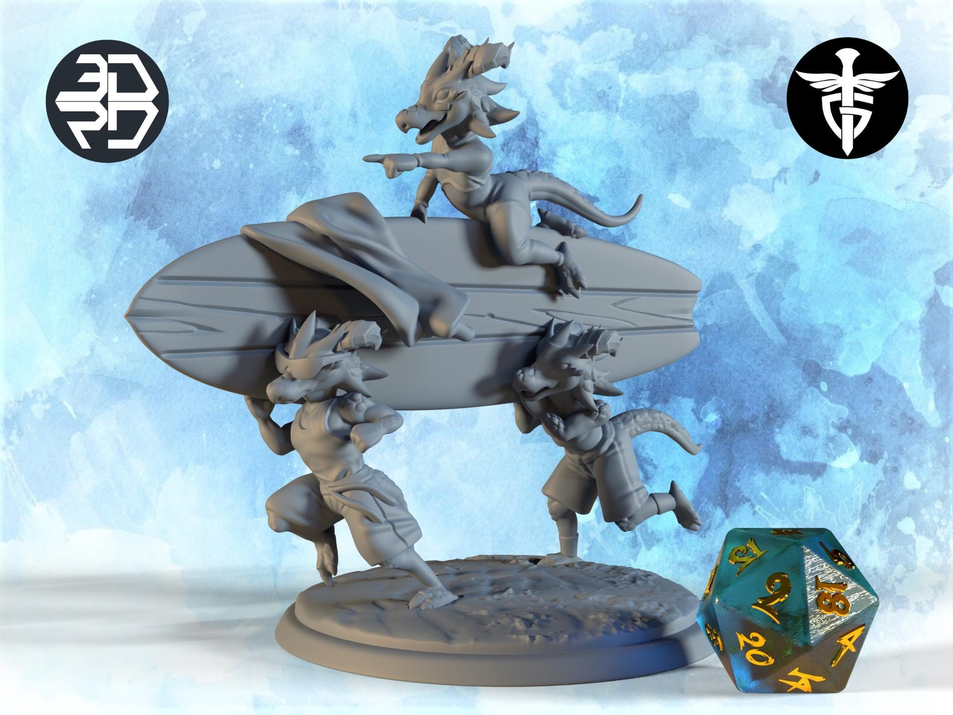 Kobold Surfers Miniature | Twin Goddess Miniatures | Tabletop RPG Miniature | Roleplaying 3D Printed Fantasy Mini - 3DPrintDen