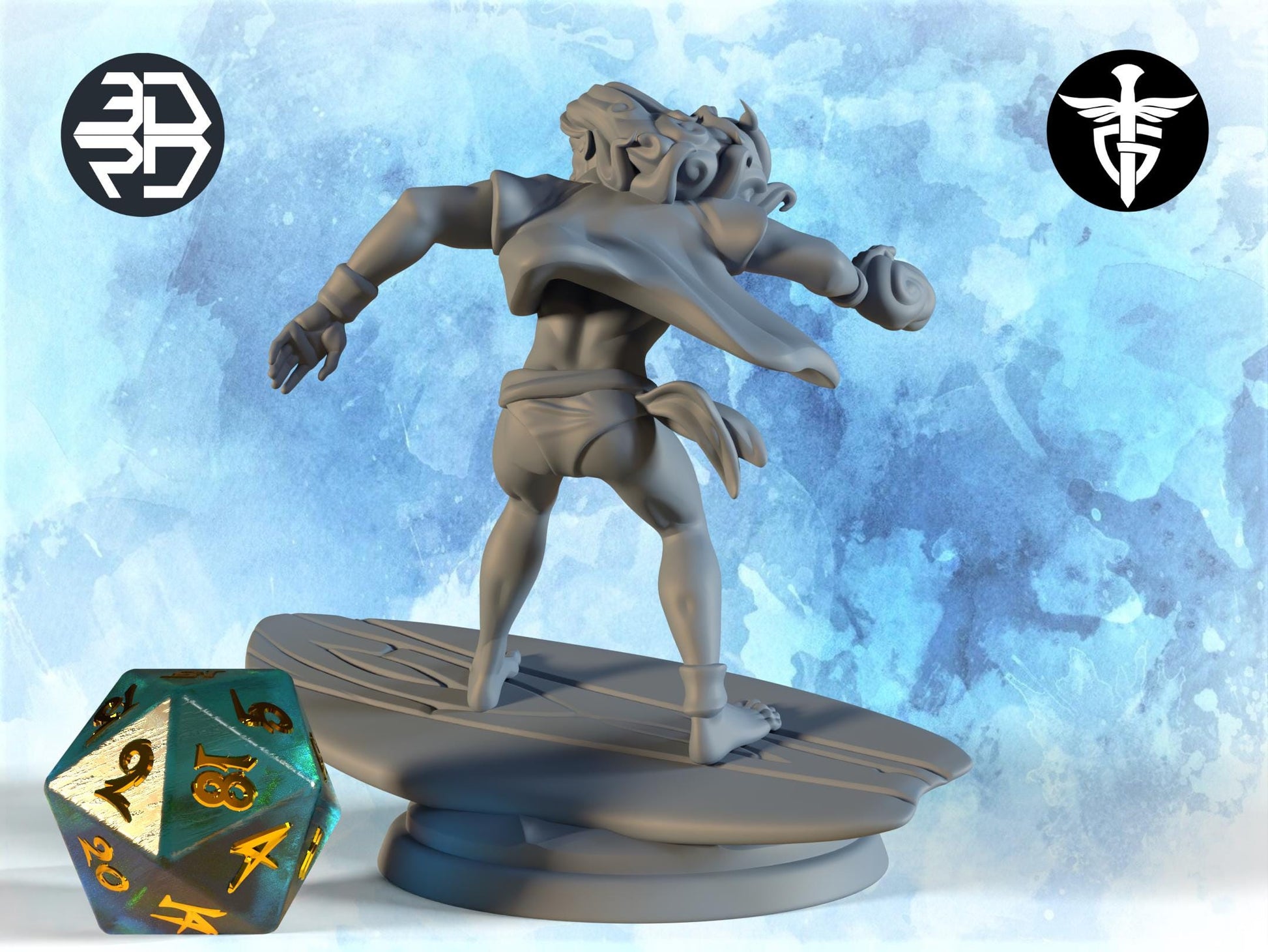 Surfer Miniature | Twin Goddess Miniatures | Tabletop RPG Miniature | Roleplaying 3D Printed Fantasy Mini - 3DPrintDen