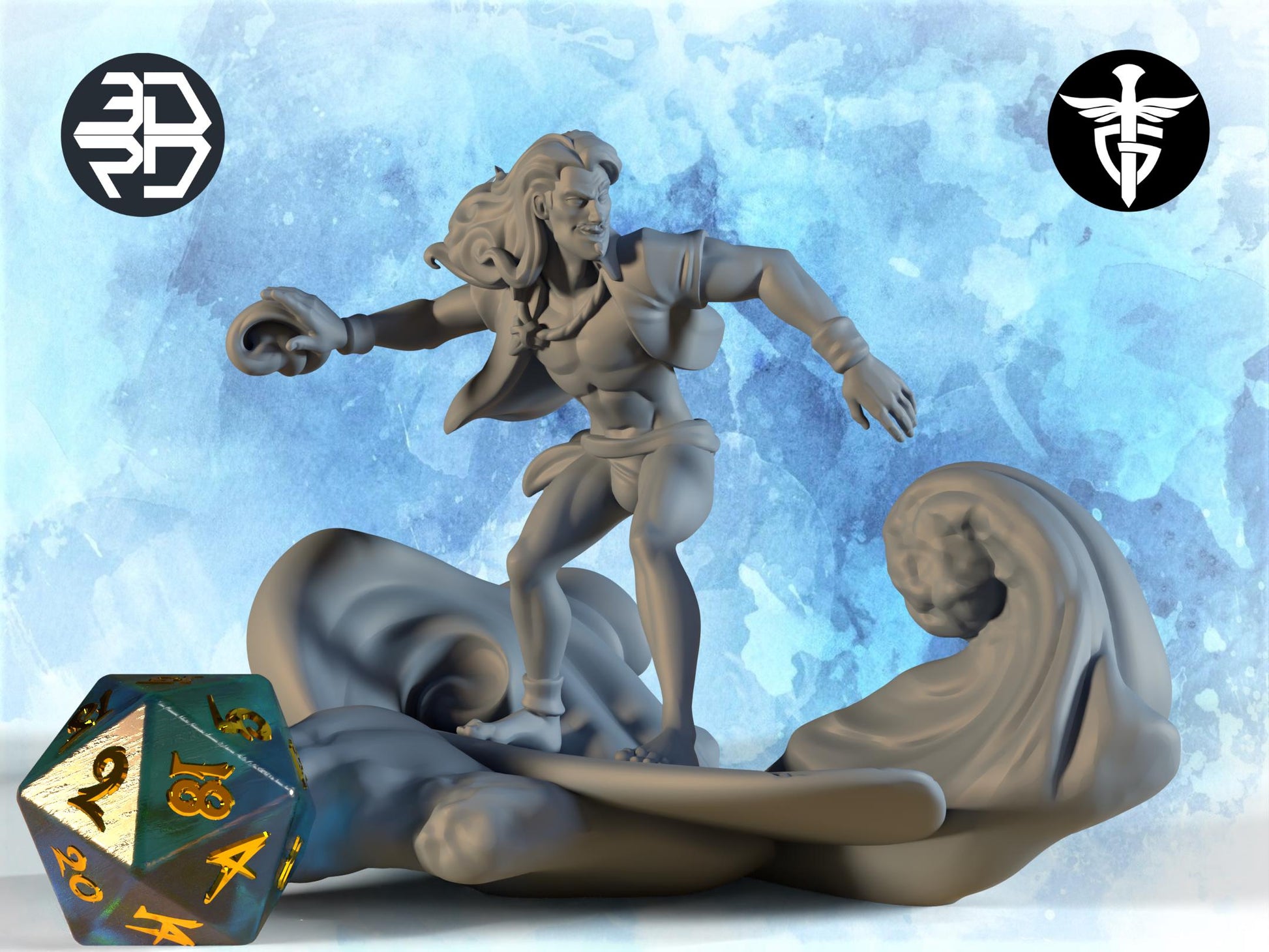 Surfer Miniature | Twin Goddess Miniatures | Tabletop RPG Miniature | Roleplaying 3D Printed Fantasy Mini - 3DPrintDen
