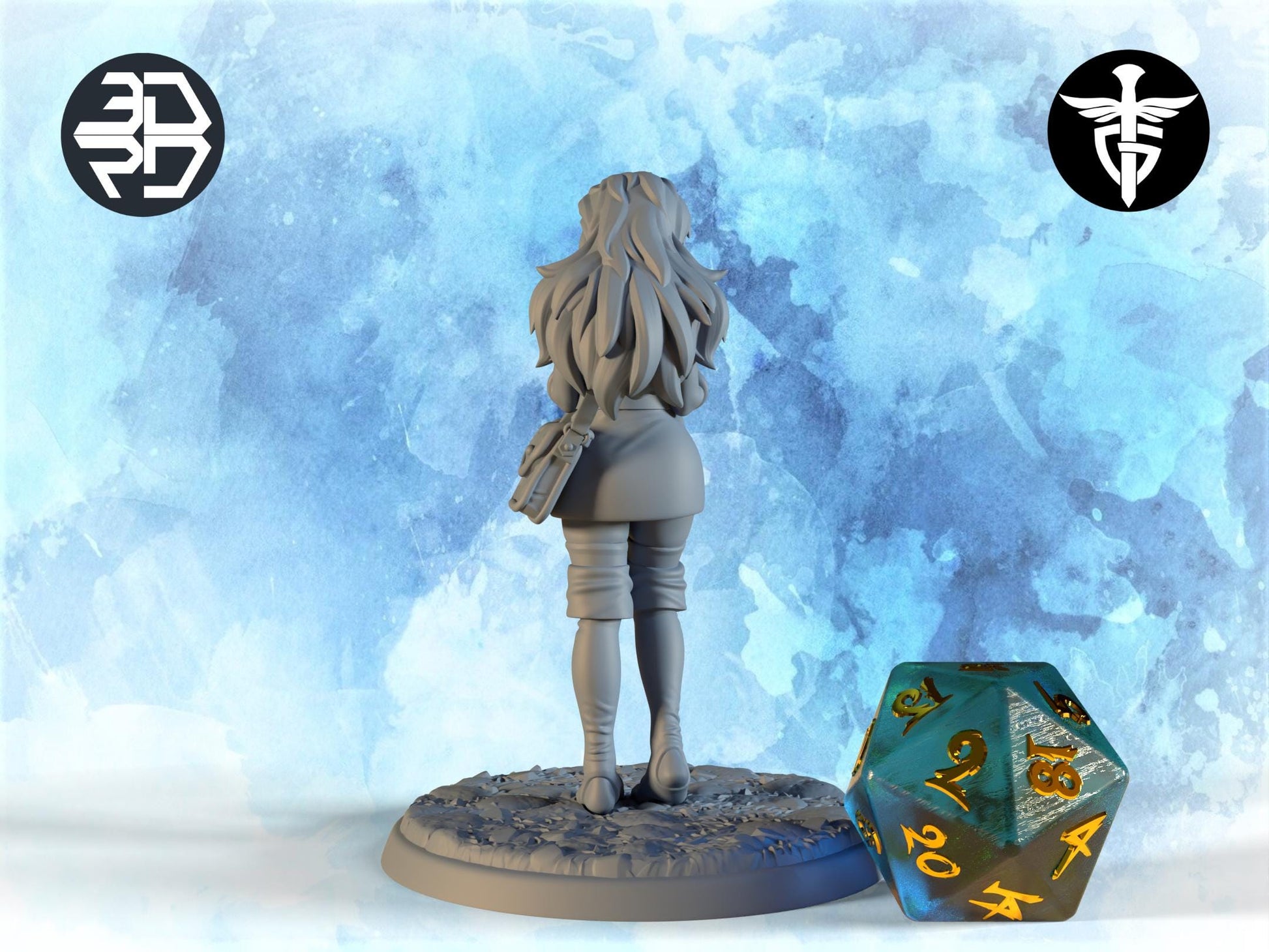 Female Messenger Miniature, Phoebe | Twin Goddess Miniatures | Tabletop RPG Miniature | Roleplaying 3D Printed Fantasy Mini - 3DPrintDen