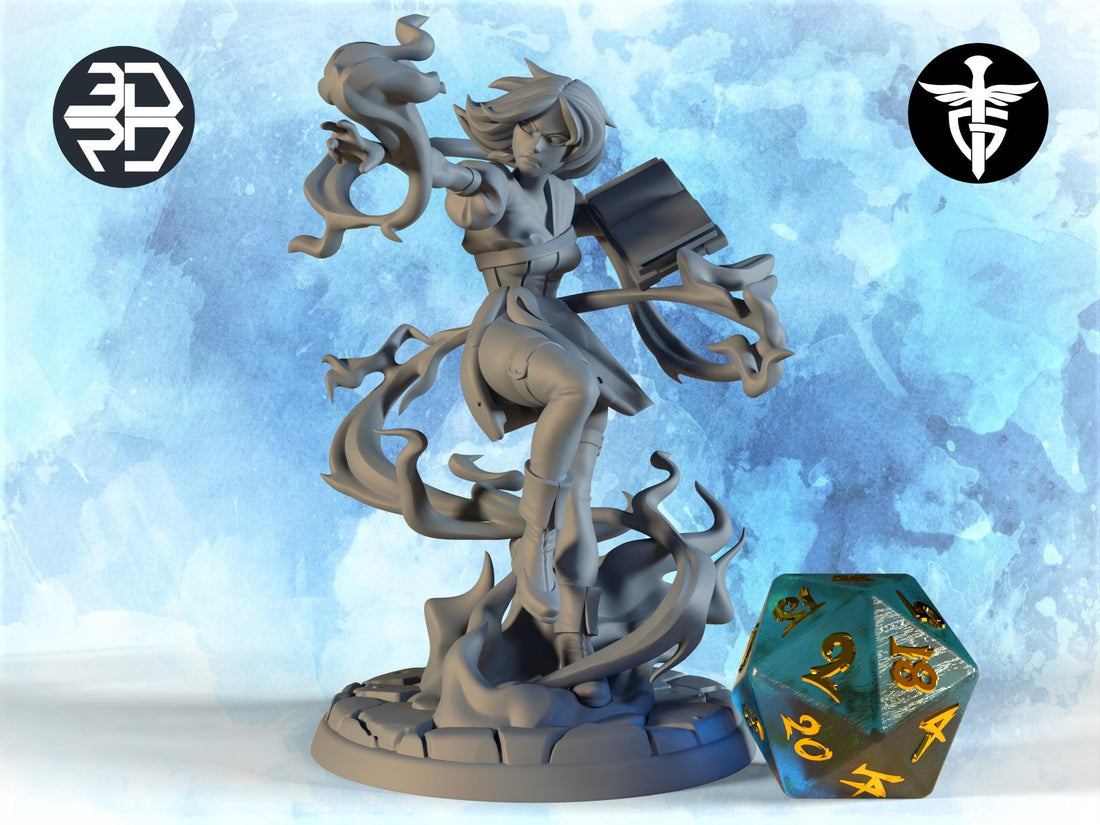 Female Genasi Miniature, Ellie | Twin Goddess Miniatures | Tabletop RPG Miniature | Roleplaying 3D Printed Fantasy Mini - 3DPrintDen