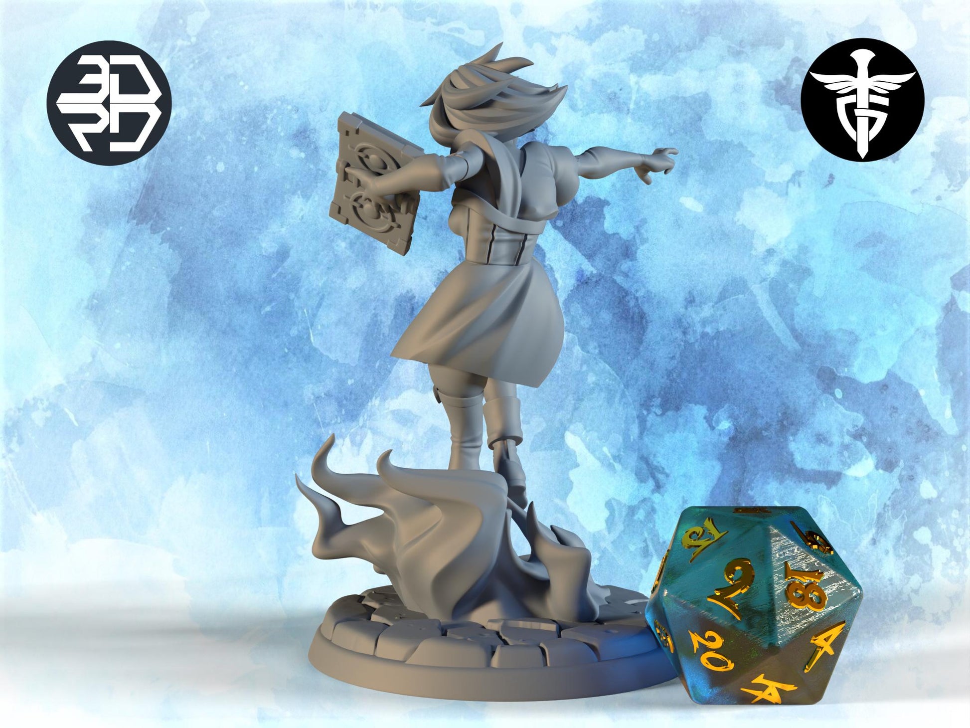 Female Genasi Miniature, Ellie | Twin Goddess Miniatures | Tabletop RPG Miniature | Roleplaying 3D Printed Fantasy Mini - 3DPrintDen