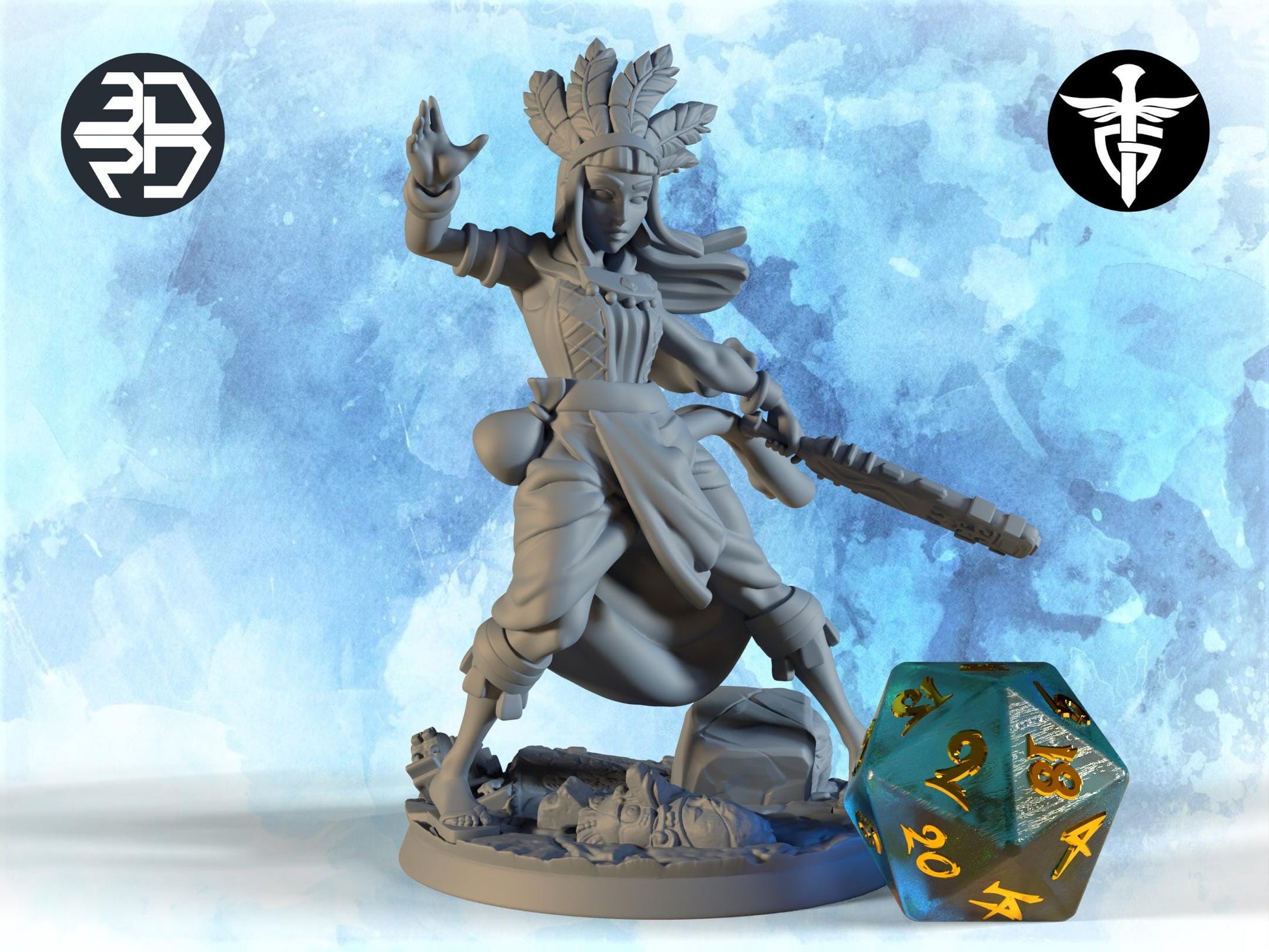 Female Wizard Miniature | Twin Goddess Miniatures | Tabletop RPG Miniature | Roleplaying 3D Printed Fantasy Mini - 3DPrintDen