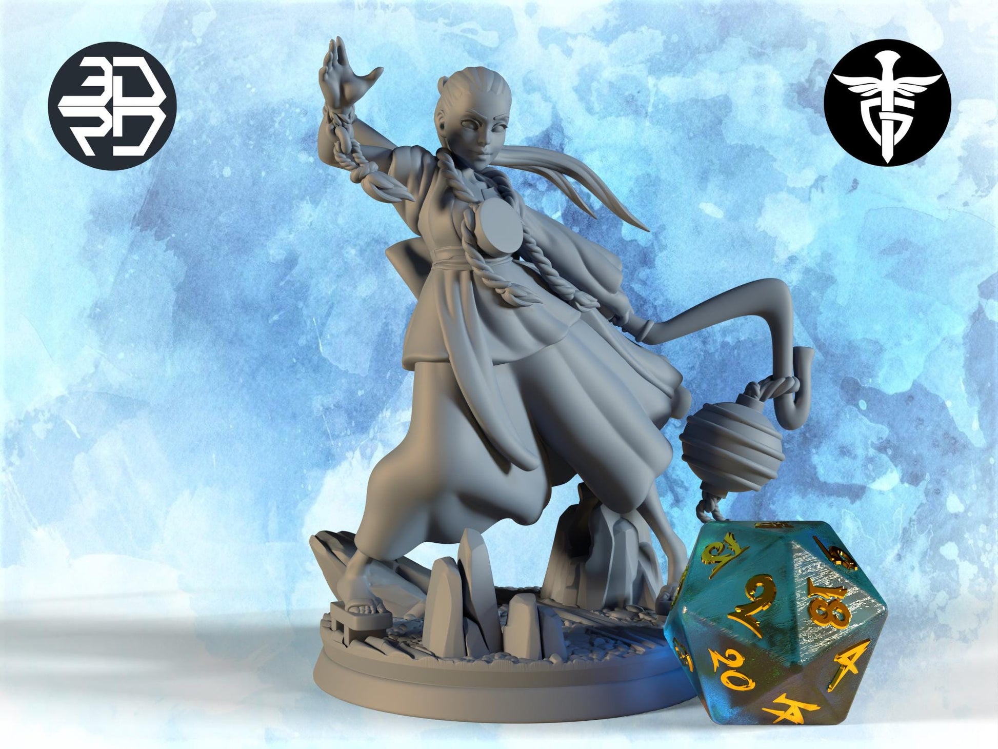 Female Wizard Miniature | Twin Goddess Miniatures | Tabletop RPG Miniature | Roleplaying 3D Printed Fantasy Mini - 3DPrintDen