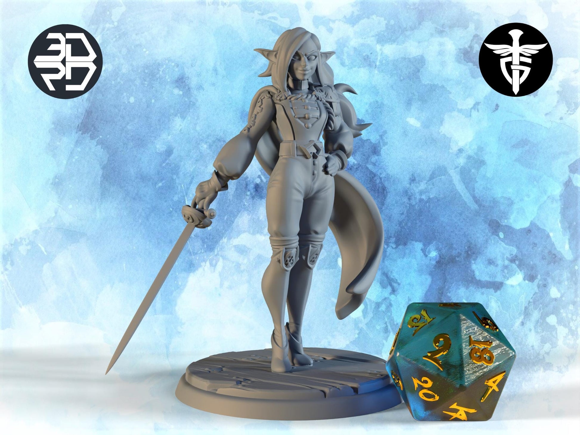 Female Duelist Miniature, Karina | Twin Goddess Miniatures | Tabletop RPG Miniature | Roleplaying 3D Printed Fantasy Mini - 3DPrintDen