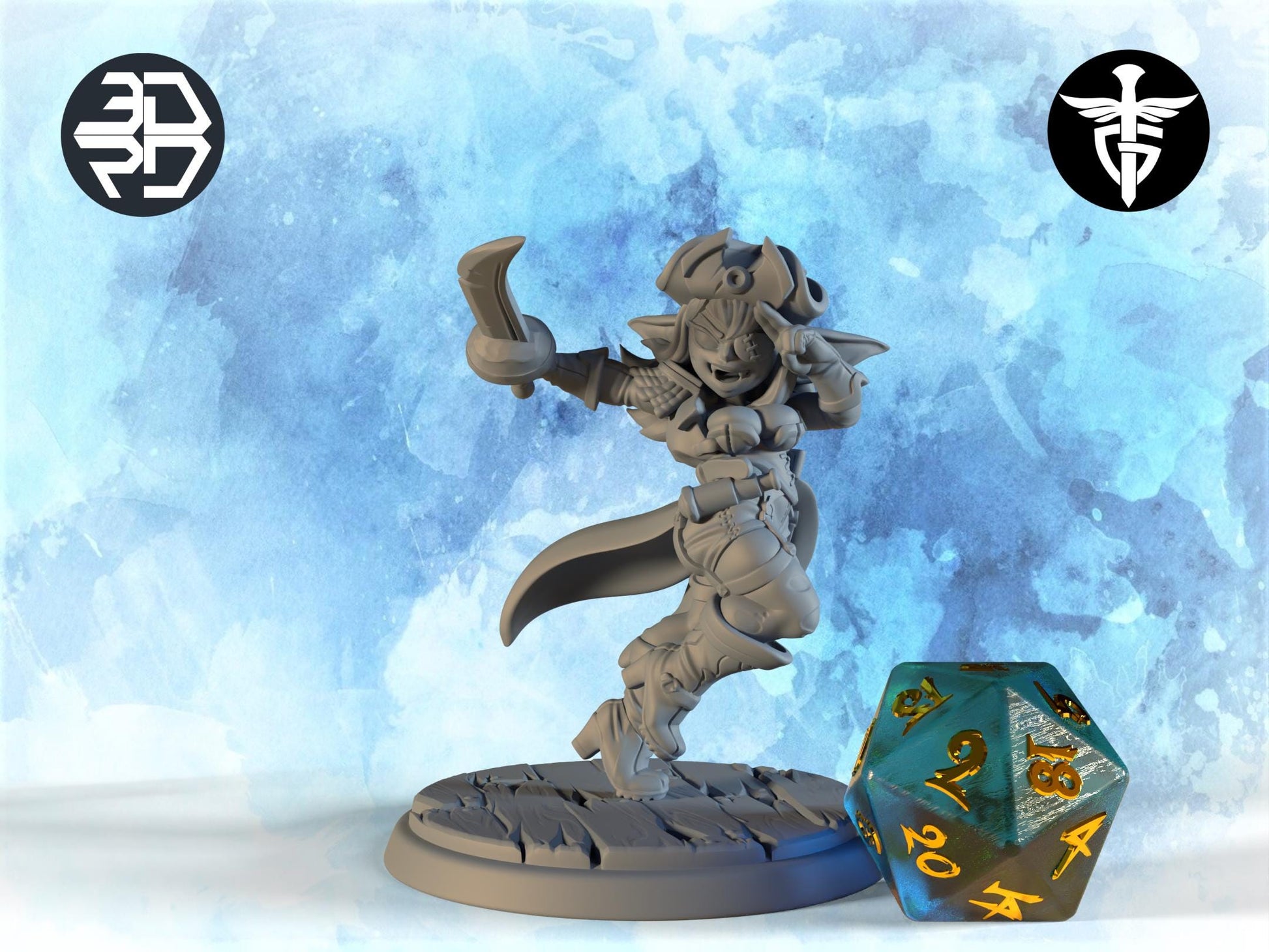 Female Goblin Pirate Miniature | Twin Goddess Miniatures | Tabletop RPG Miniature | Roleplaying 3D Printed Fantasy Mini - 3DPrintDen