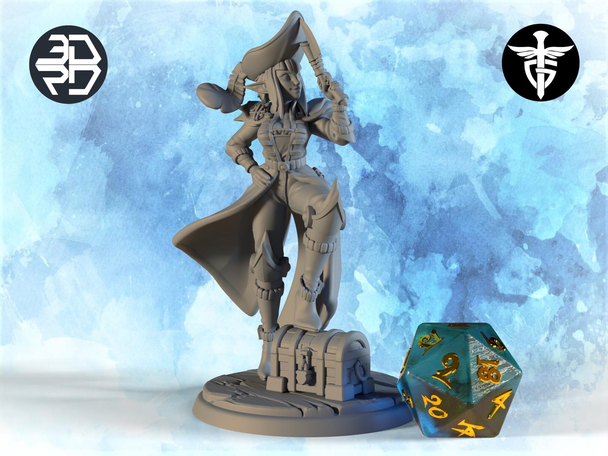 Female Elf Pirate Miniature, Starlina | Twin Goddess Miniatures | Tabletop RPG Miniature | Roleplaying 3D Printed Fantasy Mini - 3DPrintDen