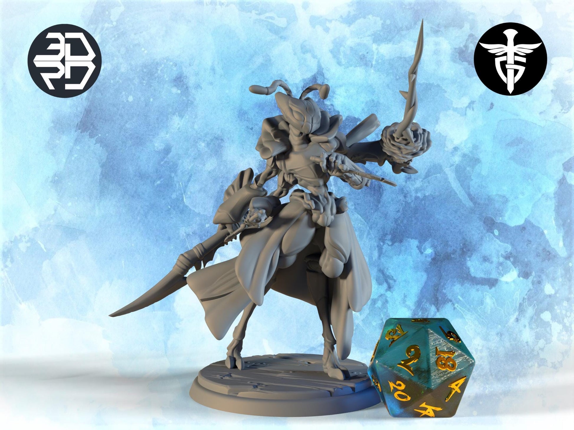 Insect Fighter Miniature | Twin Goddess Miniatures | Tabletop RPG Miniature | Roleplaying 3D Printed Fantasy Mini - 3DPrintDen