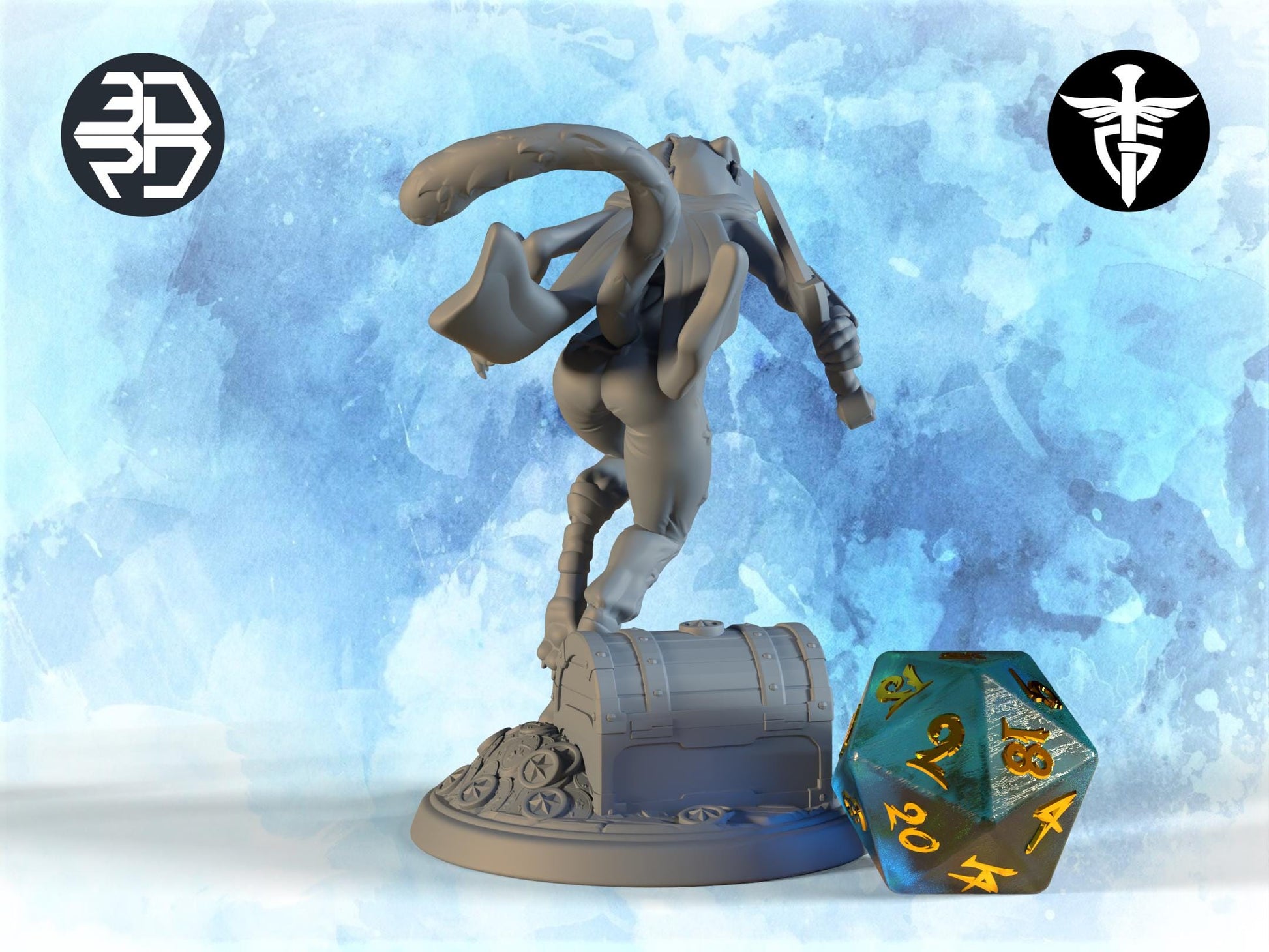 Female Tabaxi Miniature | Twin Goddess Miniatures | Tabletop RPG Miniature | Roleplaying 3D Printed Fantasy Mini - 3DPrintDen