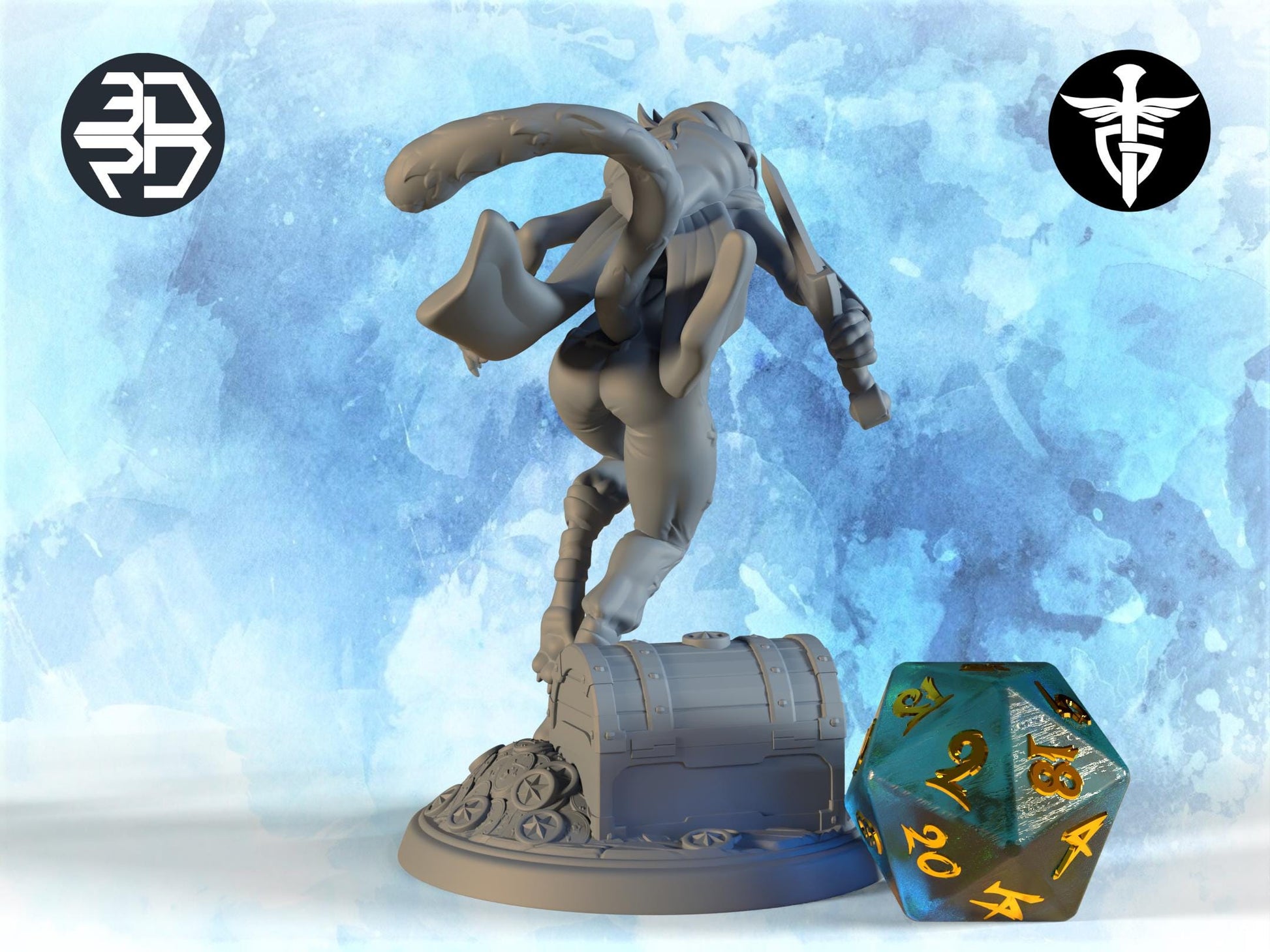 Female Tabaxi Miniature | Twin Goddess Miniatures | Tabletop RPG Miniature | Roleplaying 3D Printed Fantasy Mini - 3DPrintDen