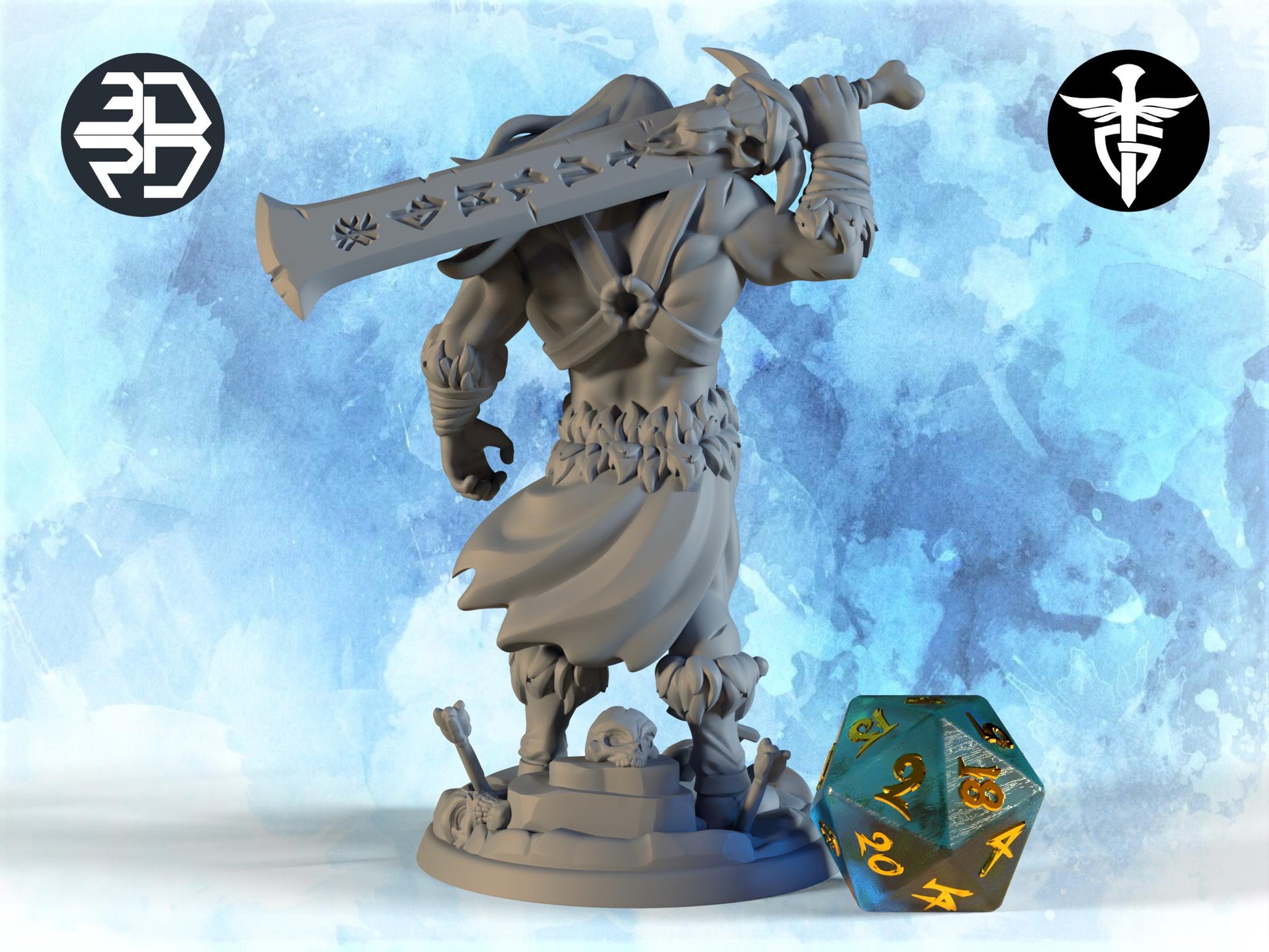 Barbarian Miniature | Twin Goddess Miniatures | Tabletop RPG Miniature | Roleplaying 3D Printed Fantasy Mini - 3DPrintDen