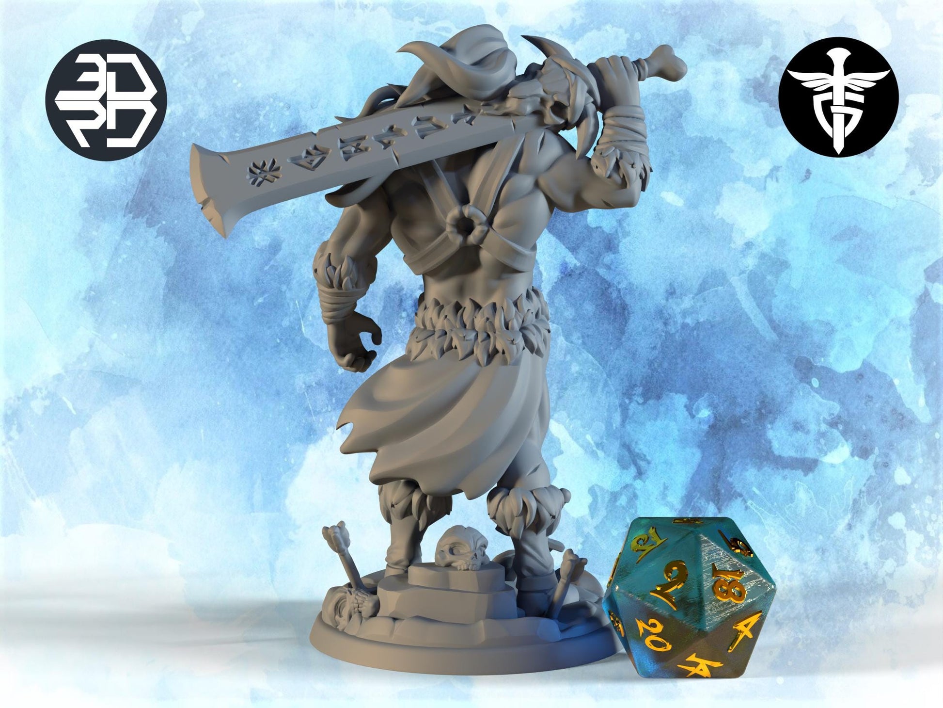 Barbarian Miniature | Twin Goddess Miniatures | Tabletop RPG Miniature | Roleplaying 3D Printed Fantasy Mini - 3DPrintDen