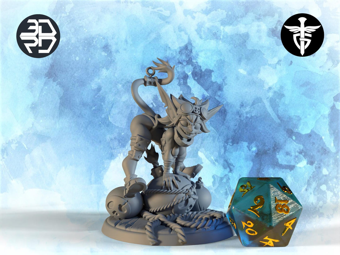 Female Goblin Bomber Miniature | Twin Goddess Miniatures | Tabletop RPG Miniature | Roleplaying 3D Printed Fantasy Mini - 3DPrintDen
