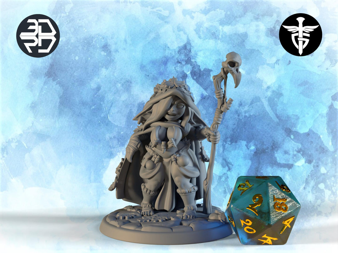 Female Goblin Druid Miniature, Leaf | Twin Goddess Miniatures | Tabletop RPG Miniature | Roleplaying 3D Printed Fantasy Mini - 3DPrintDen