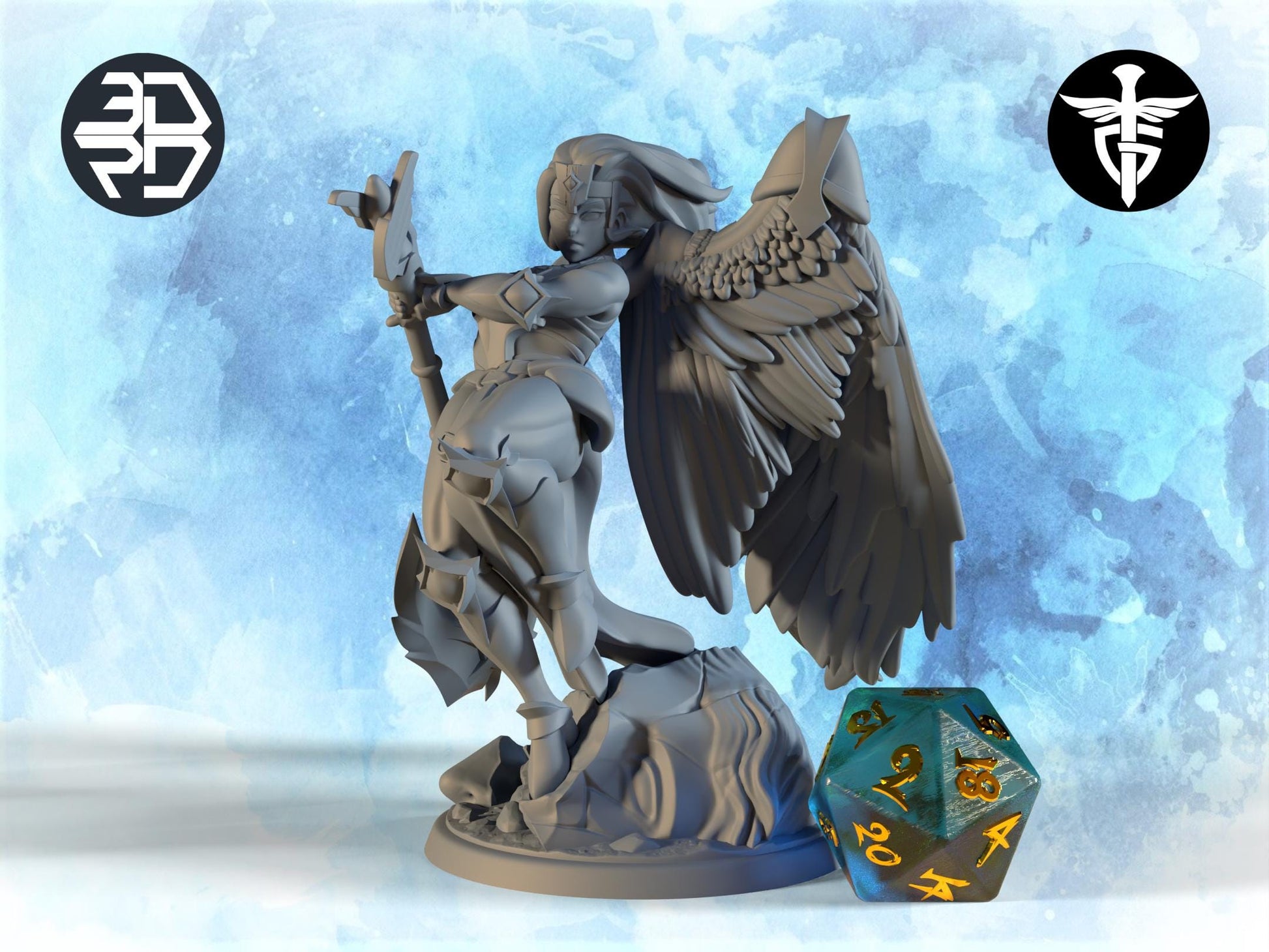 Aasimar Paladin | Twin Goddess Miniatures | Tabletop RPG Miniature | Roleplaying 3D Printed Fantasy Mini - 3DPrintDen