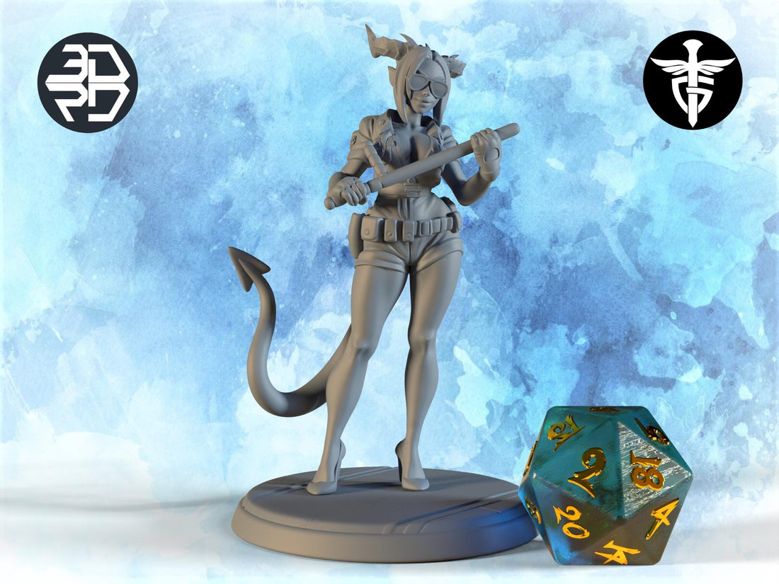 Female Officer Costume Miniature, Stacy | Twin Goddess Miniatures | Tabletop RPG Miniature | Roleplaying 3D Printed Fantasy Mini - 3DPrintDen