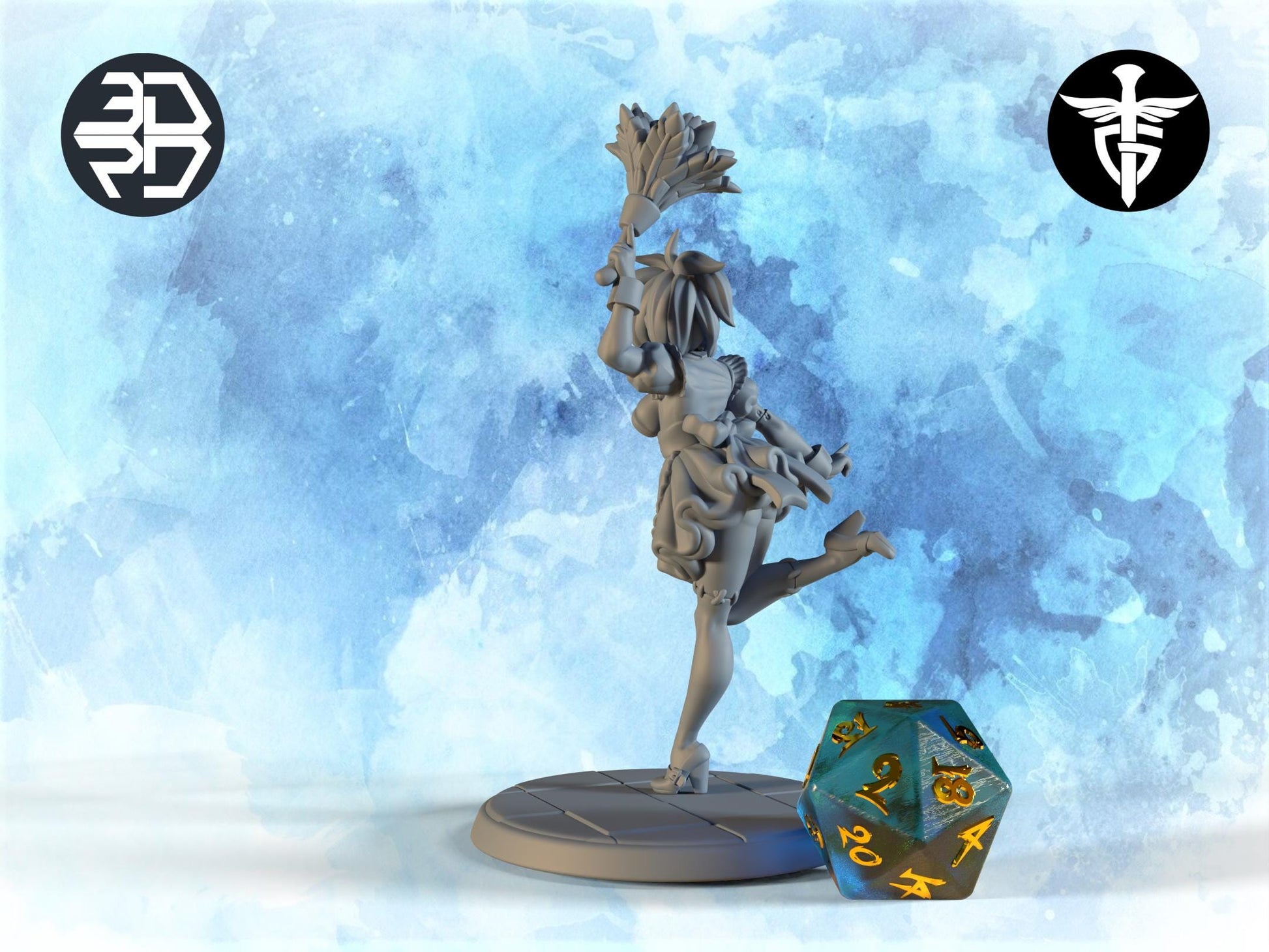 Maid Miniature, Zombietops | Twin Goddess Miniatures | Tabletop RPG Miniature | Roleplaying 3D Printed Fantasy Mini - 3DPrintDen