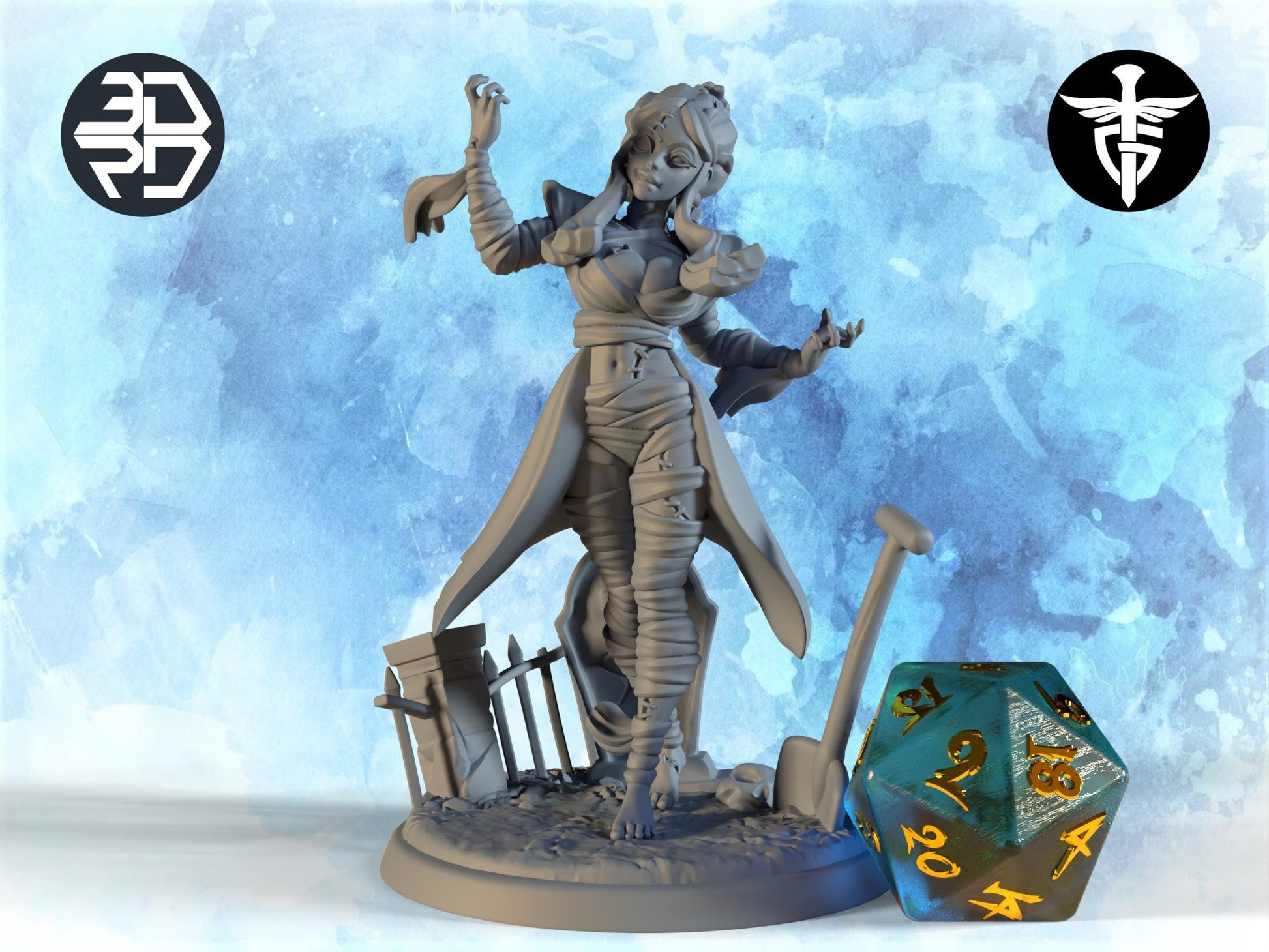 Mummy Bride Miniature | Twin Goddess Miniatures | Tabletop RPG Miniature | Roleplaying 3D Printed Fantasy Mini - 3DPrintDen