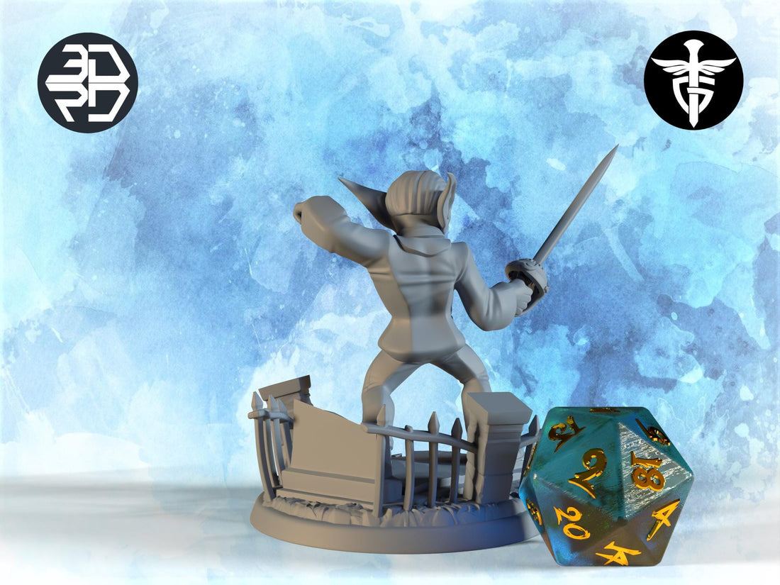Vampire Fencer Miniature, Ramirez | Twin Goddess Miniatures | Tabletop RPG Miniature | Roleplaying 3D Printed Fantasy Mini - 3DPrintDen