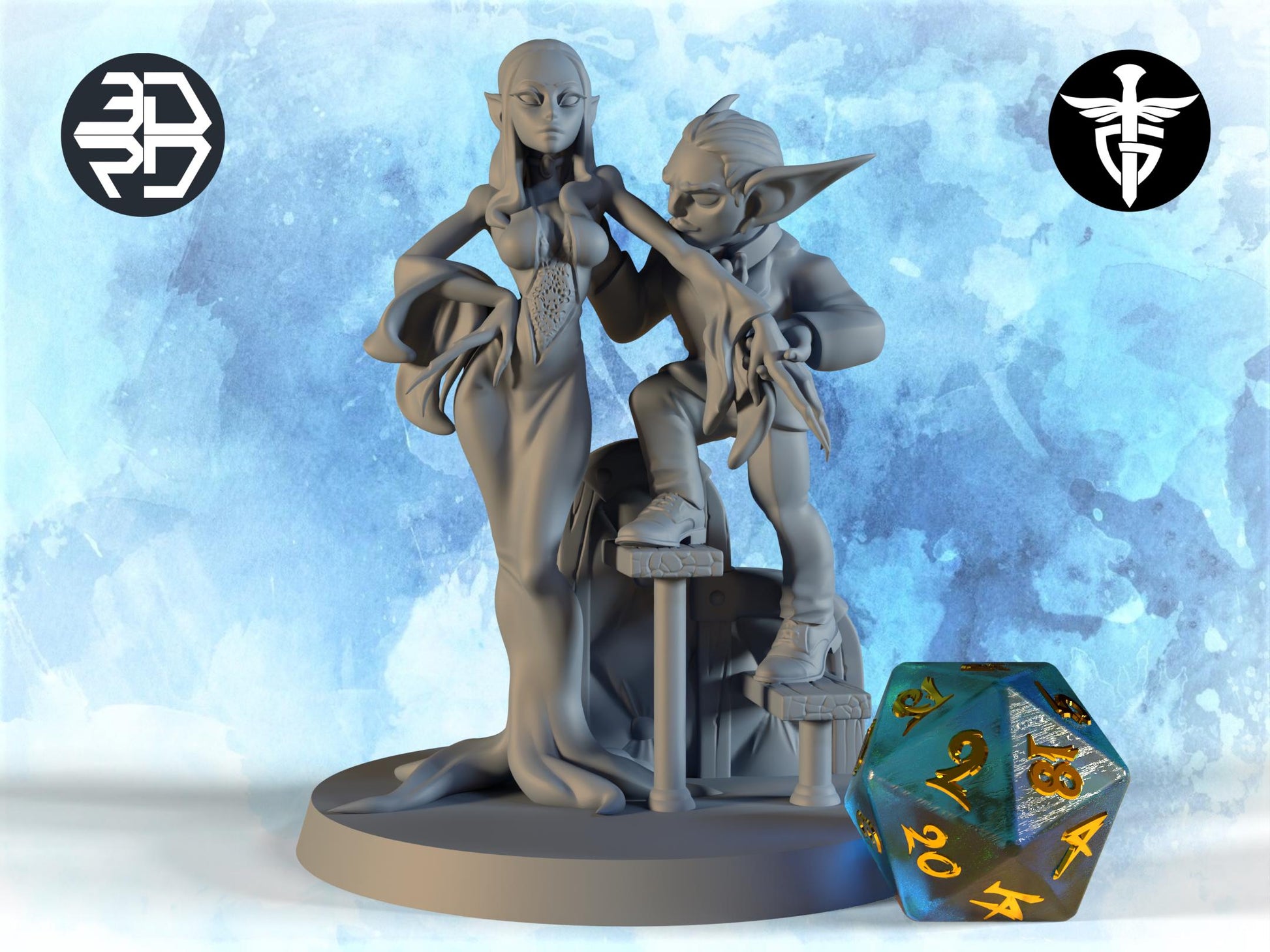 Vampire Couple Miniature | Twin Goddess Miniatures | Tabletop RPG Miniature | Roleplaying 3D Printed Fantasy Mini - 3DPrintDen