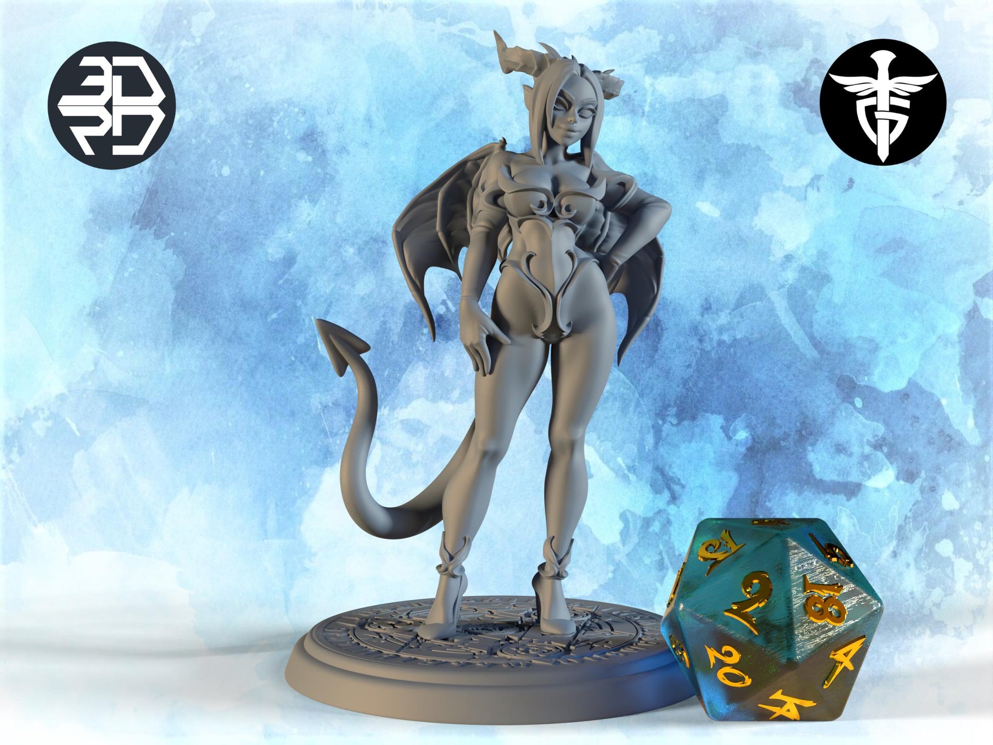 Succubus Miniature | Twin Goddess Miniatures | Tabletop RPG Miniature | Roleplaying 3D Printed Fantasy Mini - 3DPrintDen