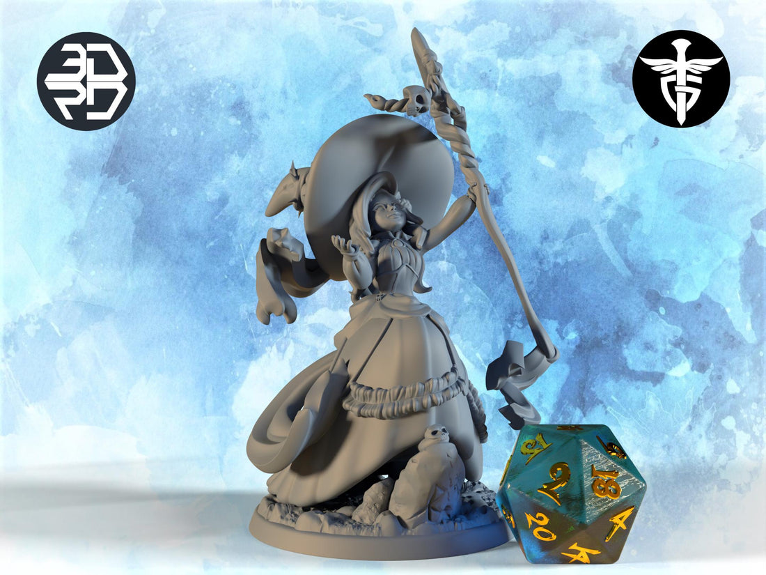 Female Necromancer Miniature | Twin Goddess Miniatures | Tabletop RPG Miniature | Roleplaying 3D Printed Fantasy Mini - 3DPrintDen