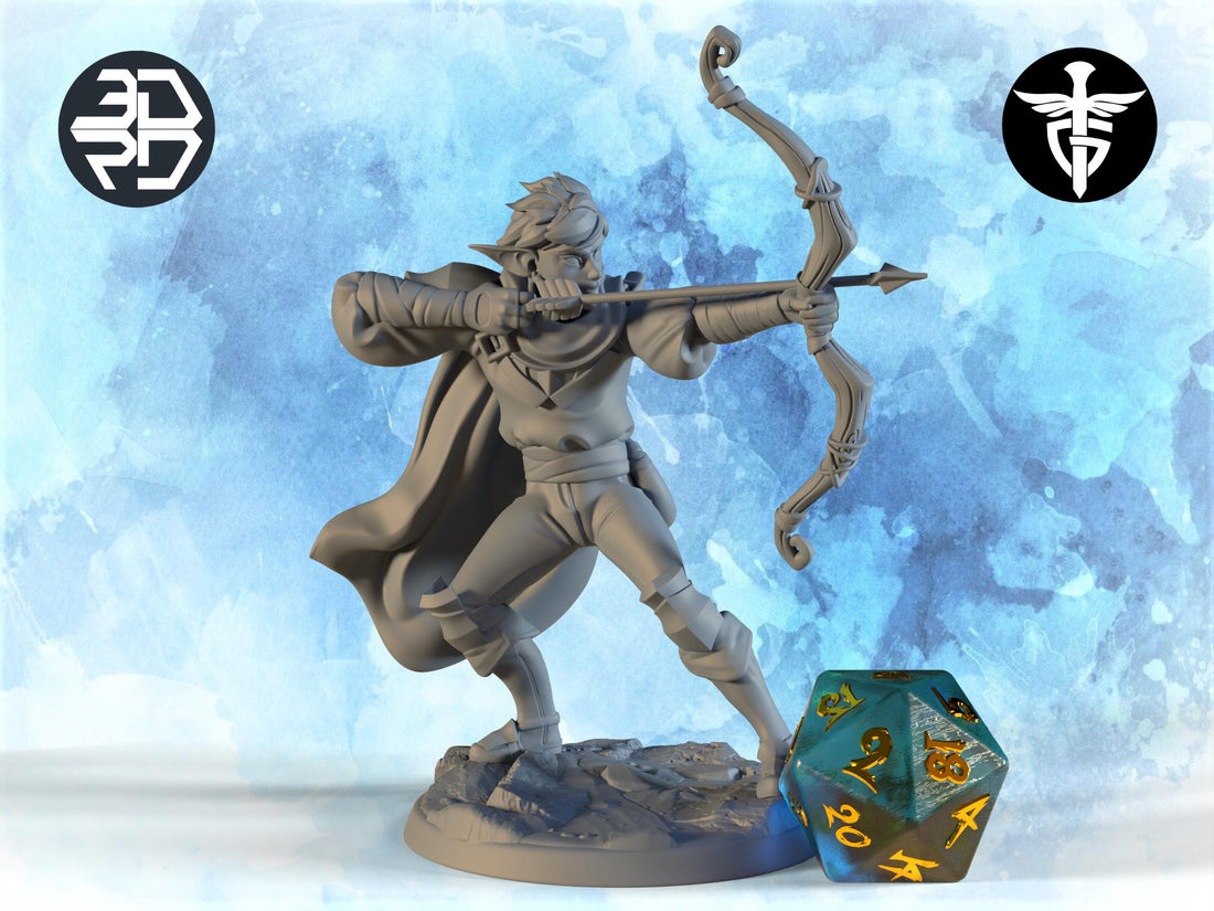 Elf Ranger Miniature, Velwyn | Twin Goddess Miniatures | Tabletop RPG Miniature | Roleplaying 3D Printed Fantasy Mini - 3DPrintDen