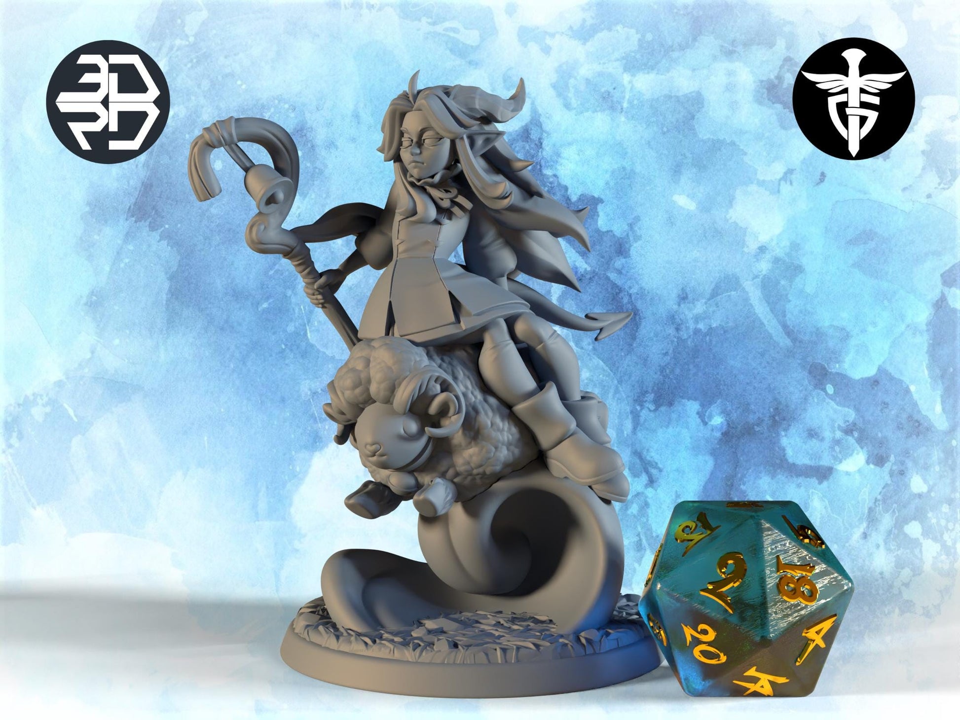 Female Tiefling Shepherd Miniature, Kip | Twin Goddess Miniatures | Tabletop RPG Miniature | Roleplaying 3D Printed Fantasy Mini - 3DPrintDen