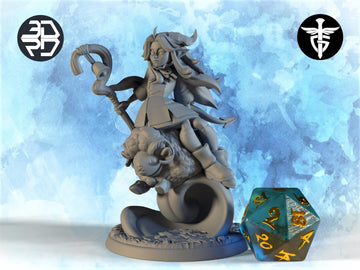 Female Tiefling Shepherd Miniature, Kip | Twin Goddess Miniatures | Tabletop RPG Miniature | Roleplaying 3D Printed Fantasy Mini - 3DPrintDen