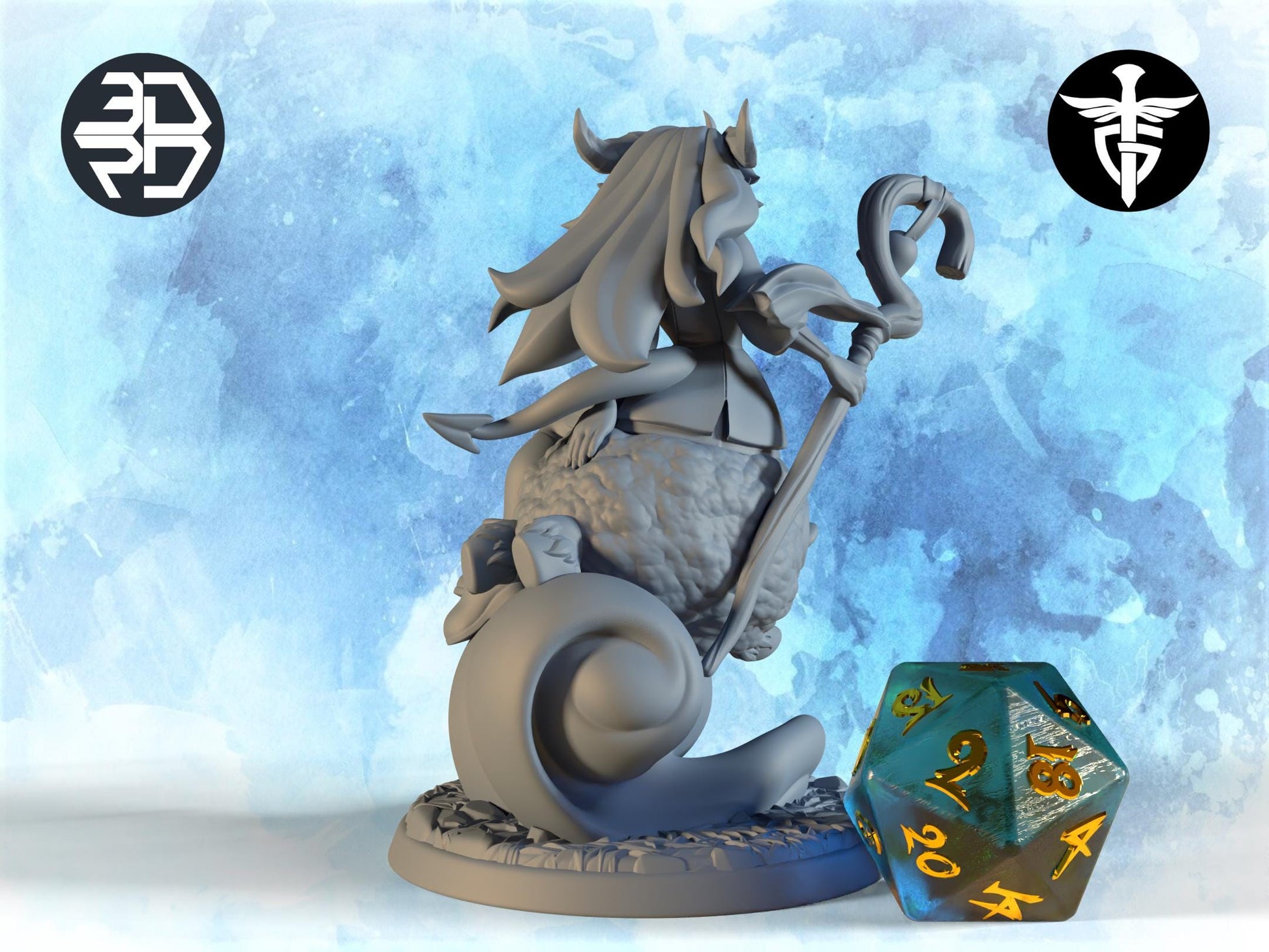 Female Tiefling Shepherd Miniature, Kip | Twin Goddess Miniatures | Tabletop RPG Miniature | Roleplaying 3D Printed Fantasy Mini - 3DPrintDen