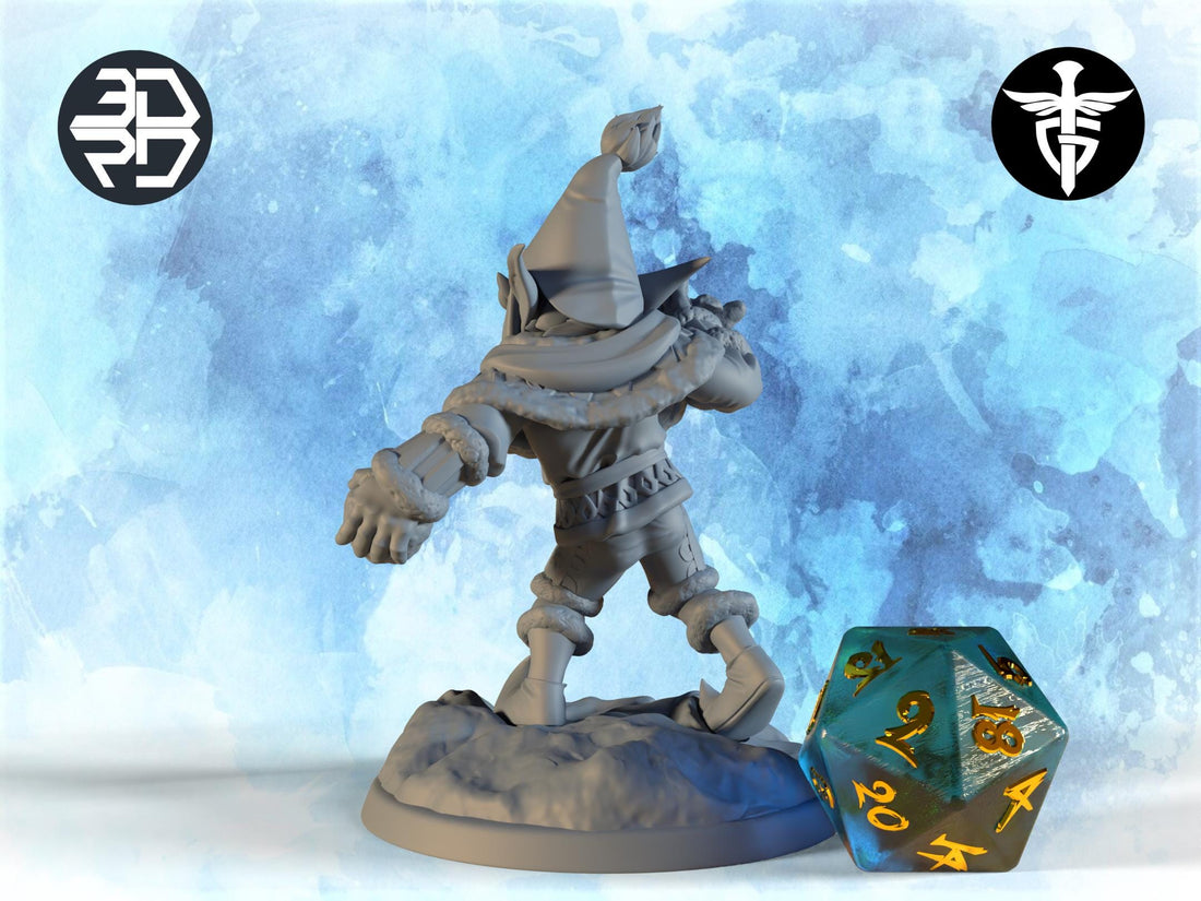 Christmas Elf Miniature, Alk | Twin Goddess Miniatures | Tabletop RPG Miniature | Roleplaying 3D Printed Fantasy Mini - 3DPrintDen