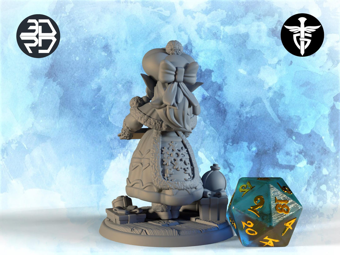 Female Christmas Elf Miniature, Mrs Gobbs | Twin Goddess Miniatures | Tabletop RPG Miniature | Roleplaying 3D Printed Fantasy Mini - 3DPrintDen