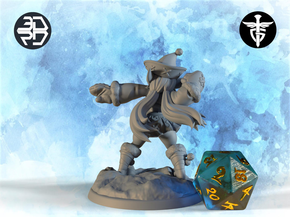 Female Christmas Elf Miniature, Risbeth | Twin Goddess Miniatures | Tabletop RPG Miniature | Roleplaying 3D Printed Fantasy Mini - 3DPrintDen