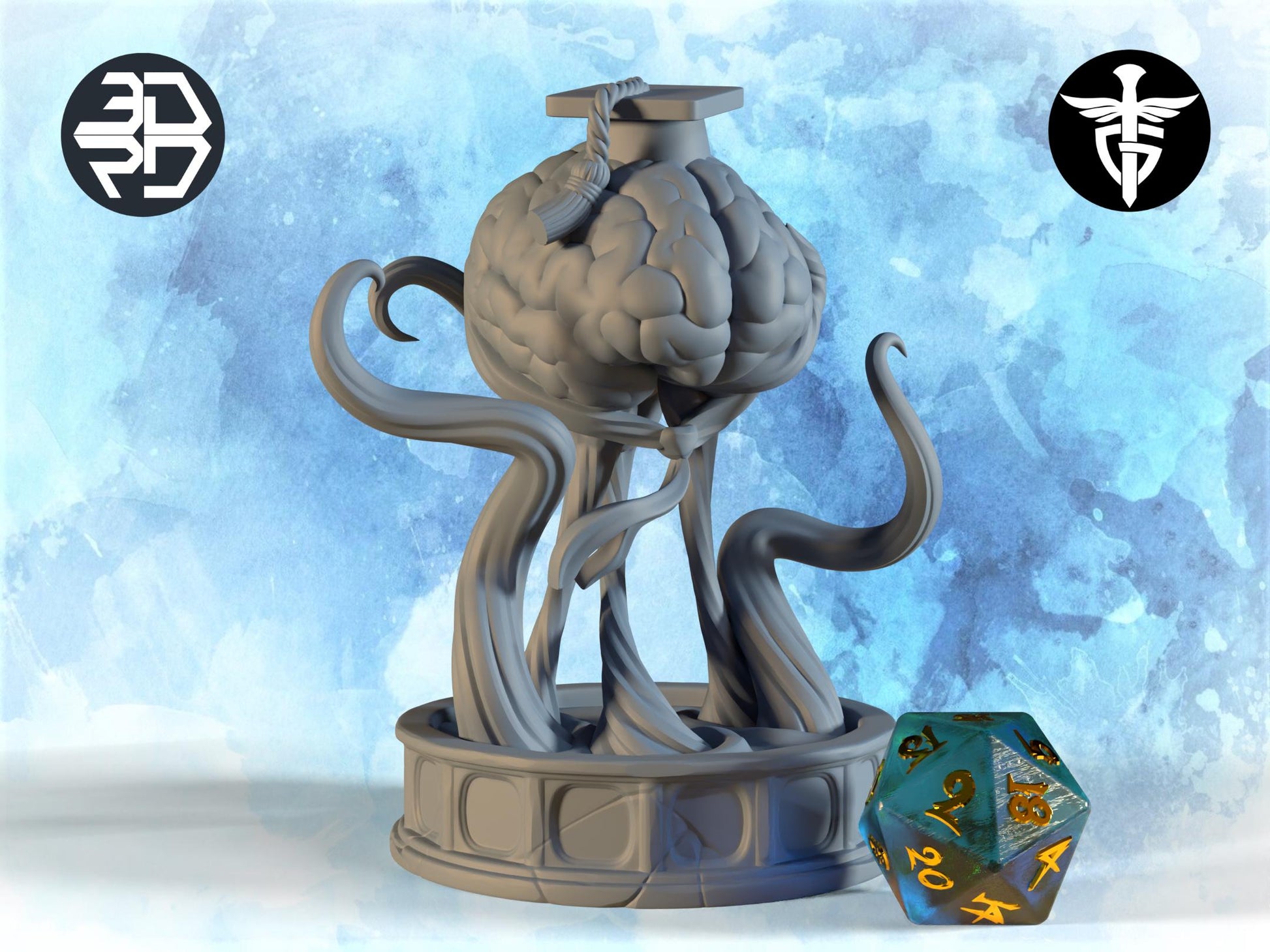 Brain Professor Miniature | Twin Goddess Miniatures | Tabletop RPG Miniature | Roleplaying 3D Printed Fantasy Mini - 3DPrintDen