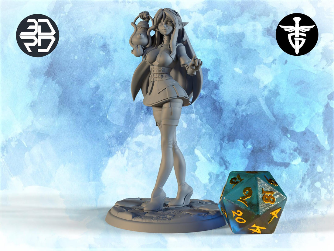 Female Elf Miniature, Ivy | Twin Goddess Miniatures | Tabletop RPG Miniature | Roleplaying 3D Printed Fantasy Mini - 3DPrintDen