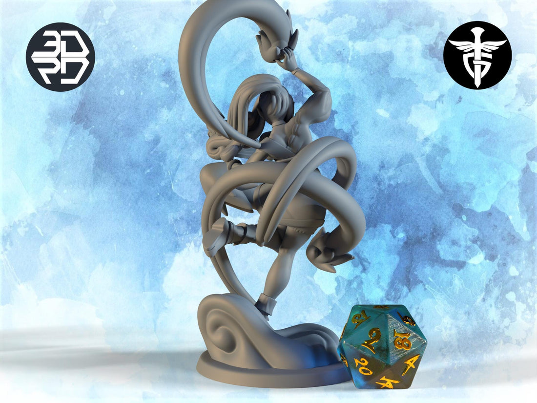 Female Genasi Miniature | Twin Goddess Miniatures | Tabletop RPG Miniature | Roleplaying 3D Printed Fantasy Mini - 3DPrintDen