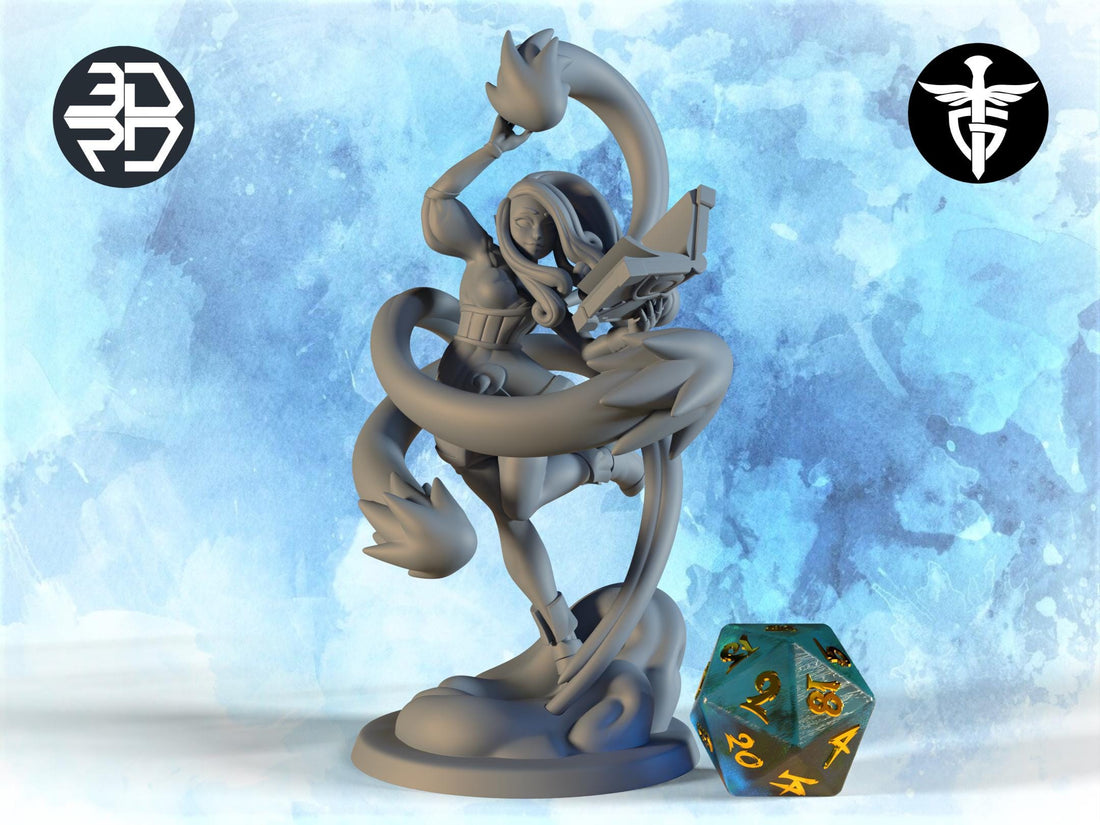 Female Genasi Miniature | Twin Goddess Miniatures | Tabletop RPG Miniature | Roleplaying 3D Printed Fantasy Mini - 3DPrintDen