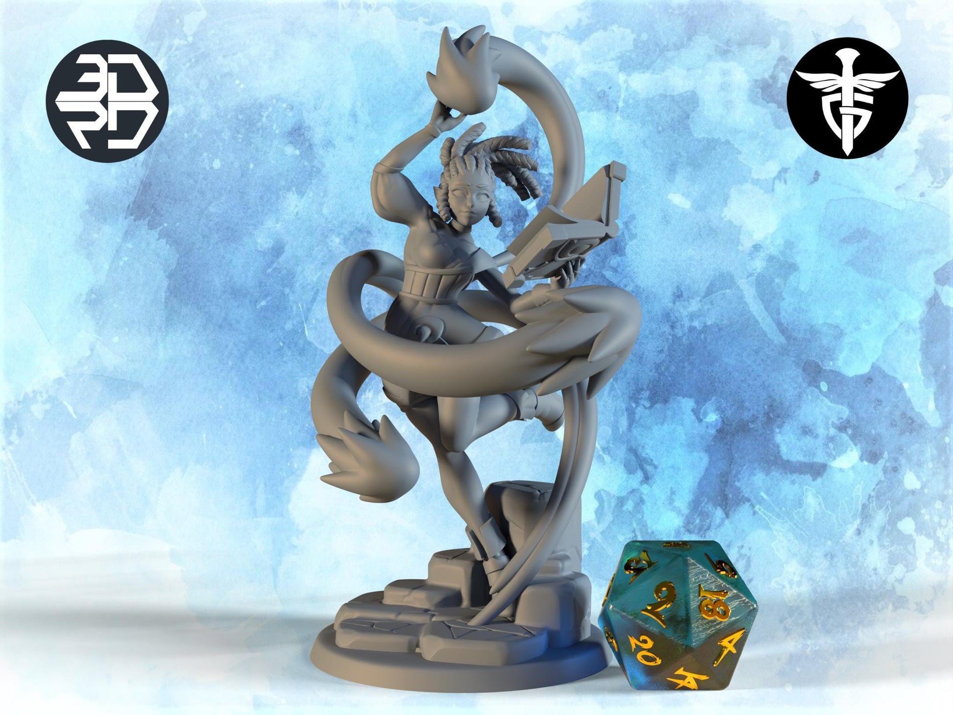 Female Genasi Miniature | Twin Goddess Miniatures | Tabletop RPG Miniature | Roleplaying 3D Printed Fantasy Mini - 3DPrintDen