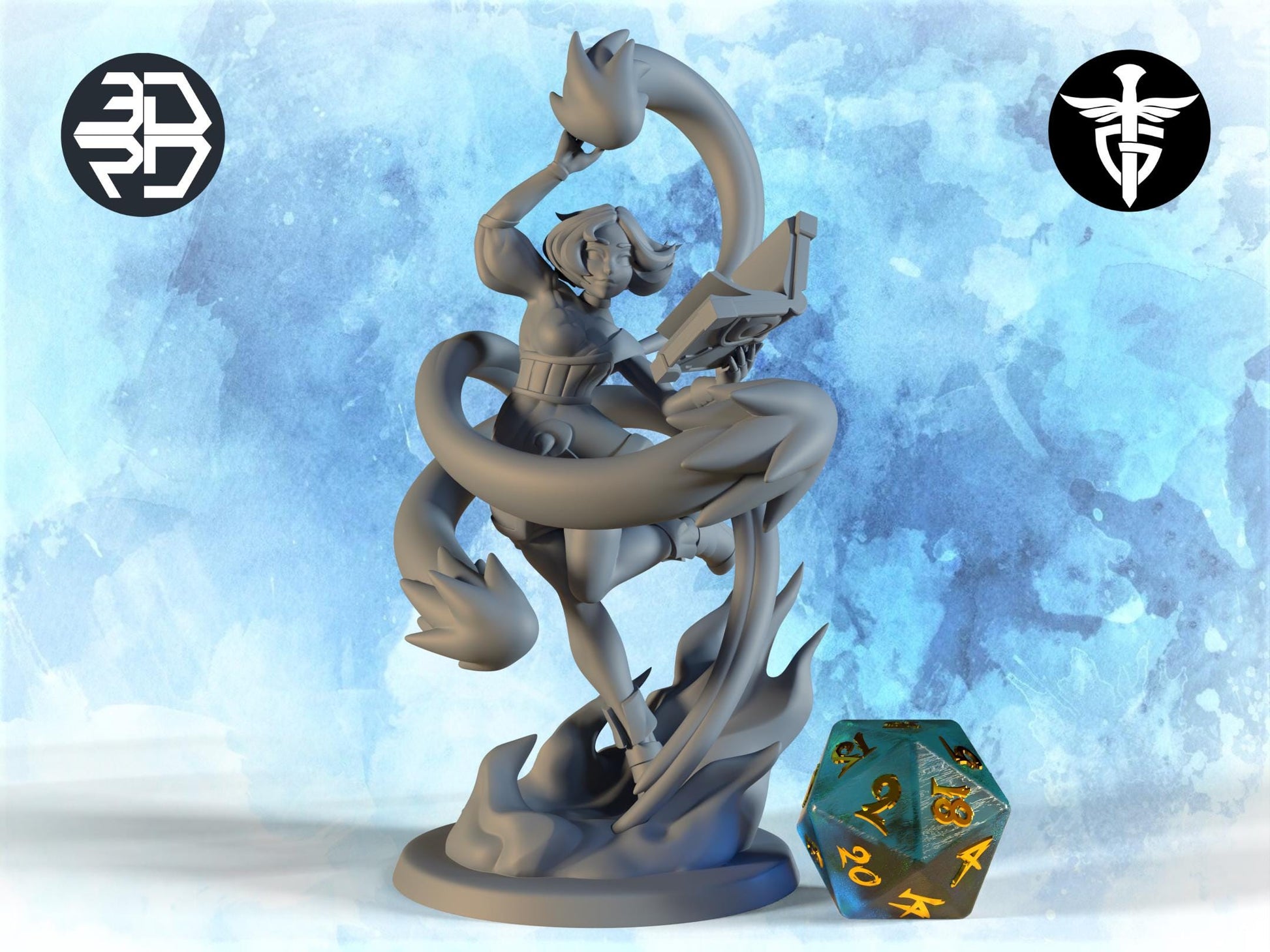 Female Genasi Miniature | Twin Goddess Miniatures | Tabletop RPG Miniature | Roleplaying 3D Printed Fantasy Mini - 3DPrintDen